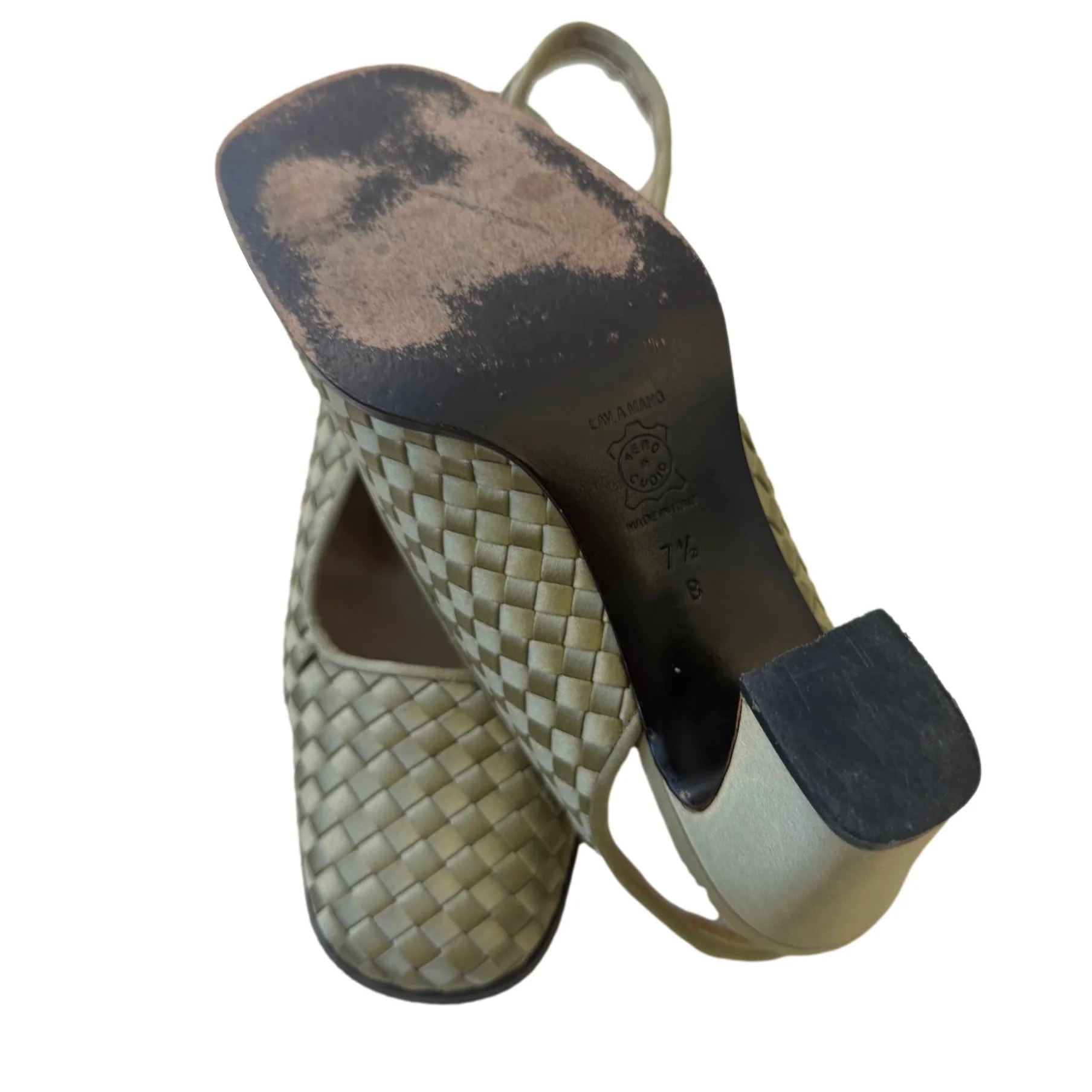 Bottega Veneta Light Olive Woven Mules - Image 4