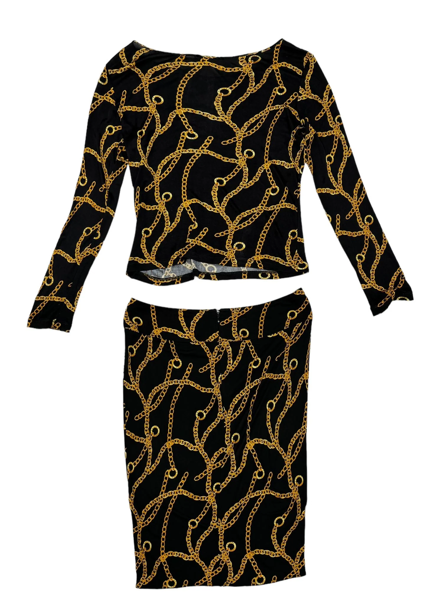 Celine Black Chain Print Skirt Set - Image 2