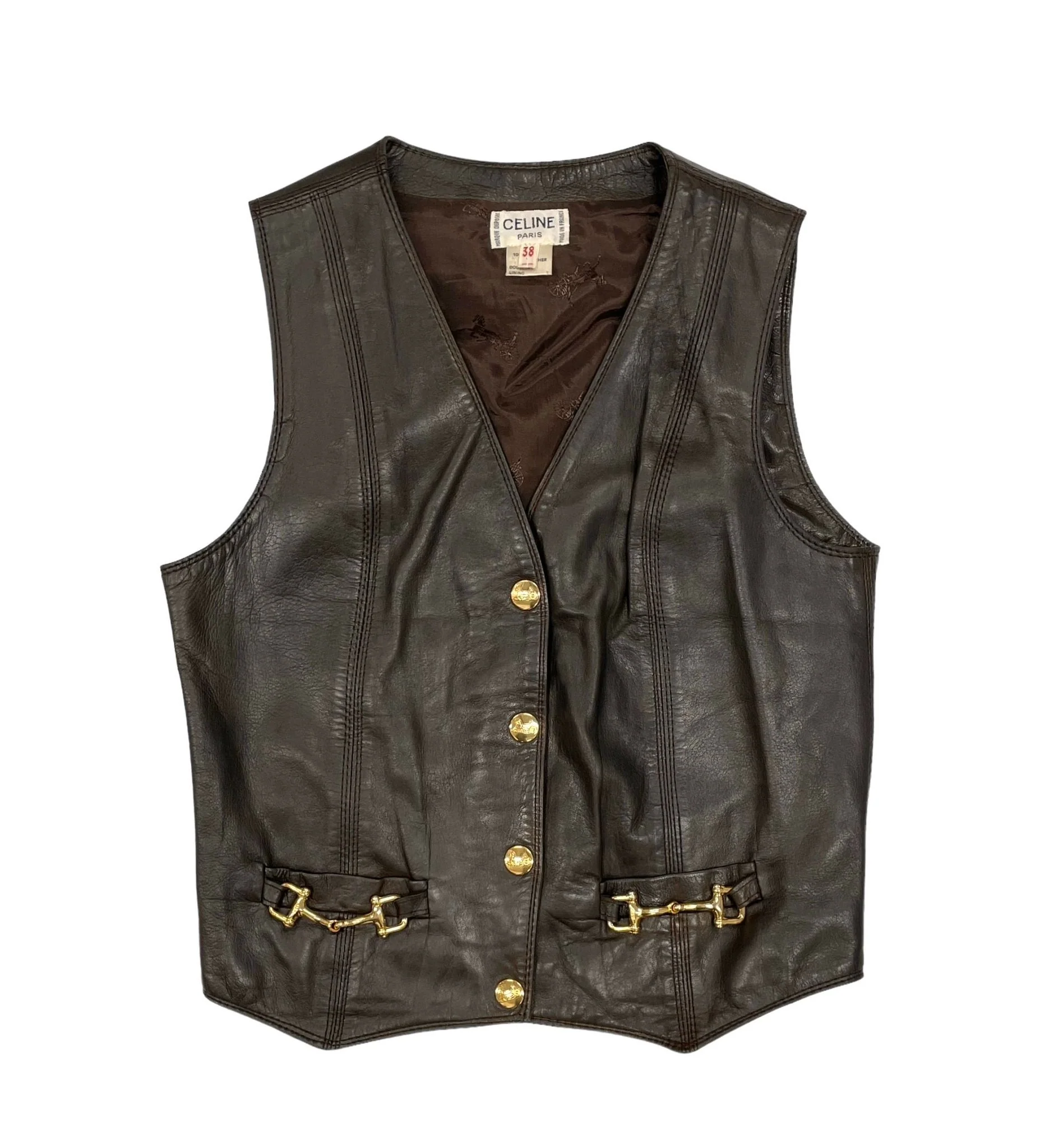 Celine Brown Leather Logo Vest