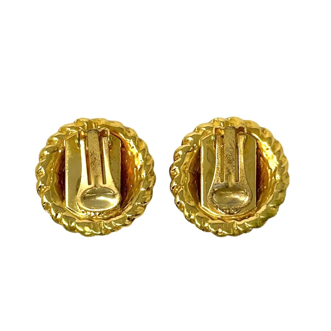 Celine Gold Logo Button Earrings - Image 2