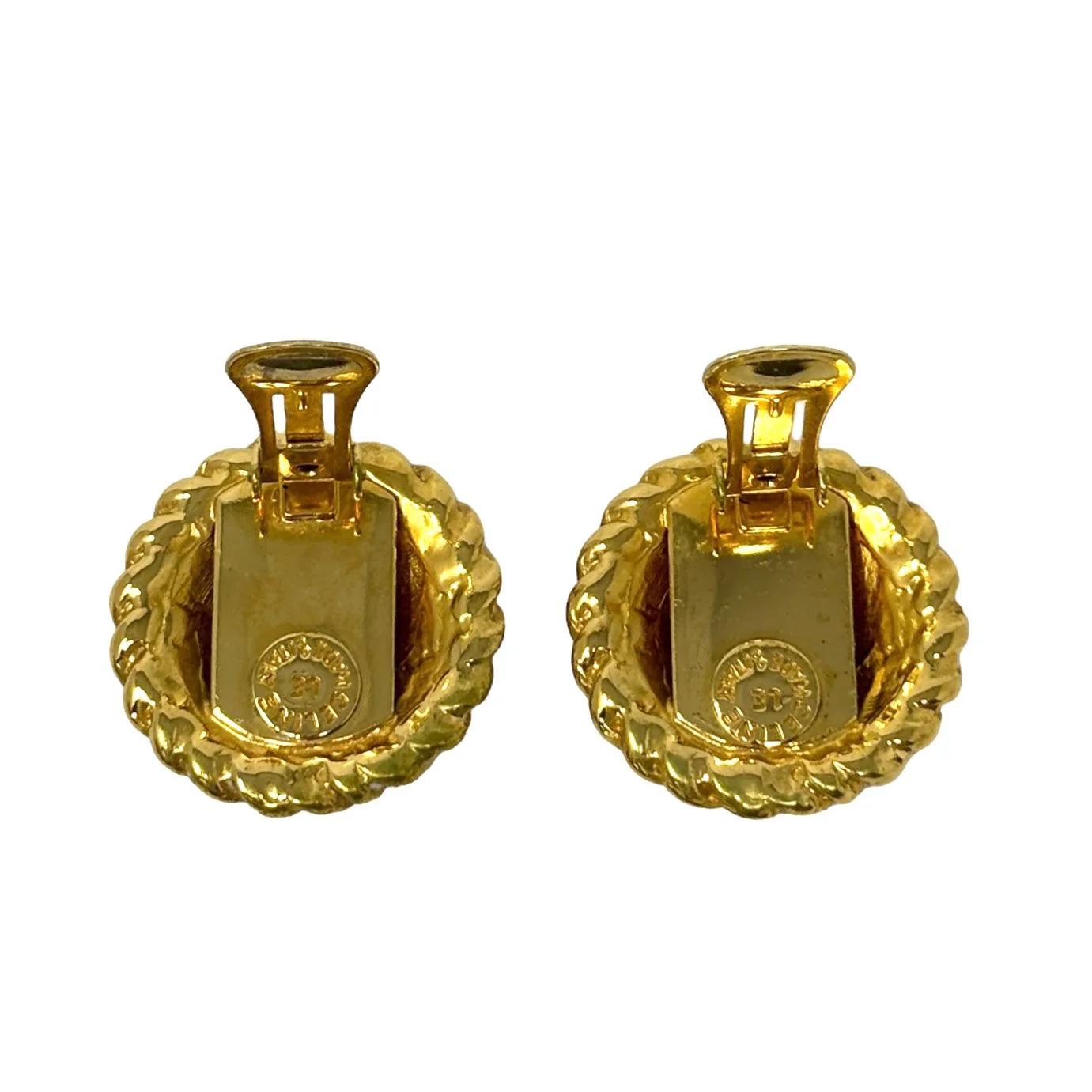 Celine Gold Logo Button Earrings - Image 3