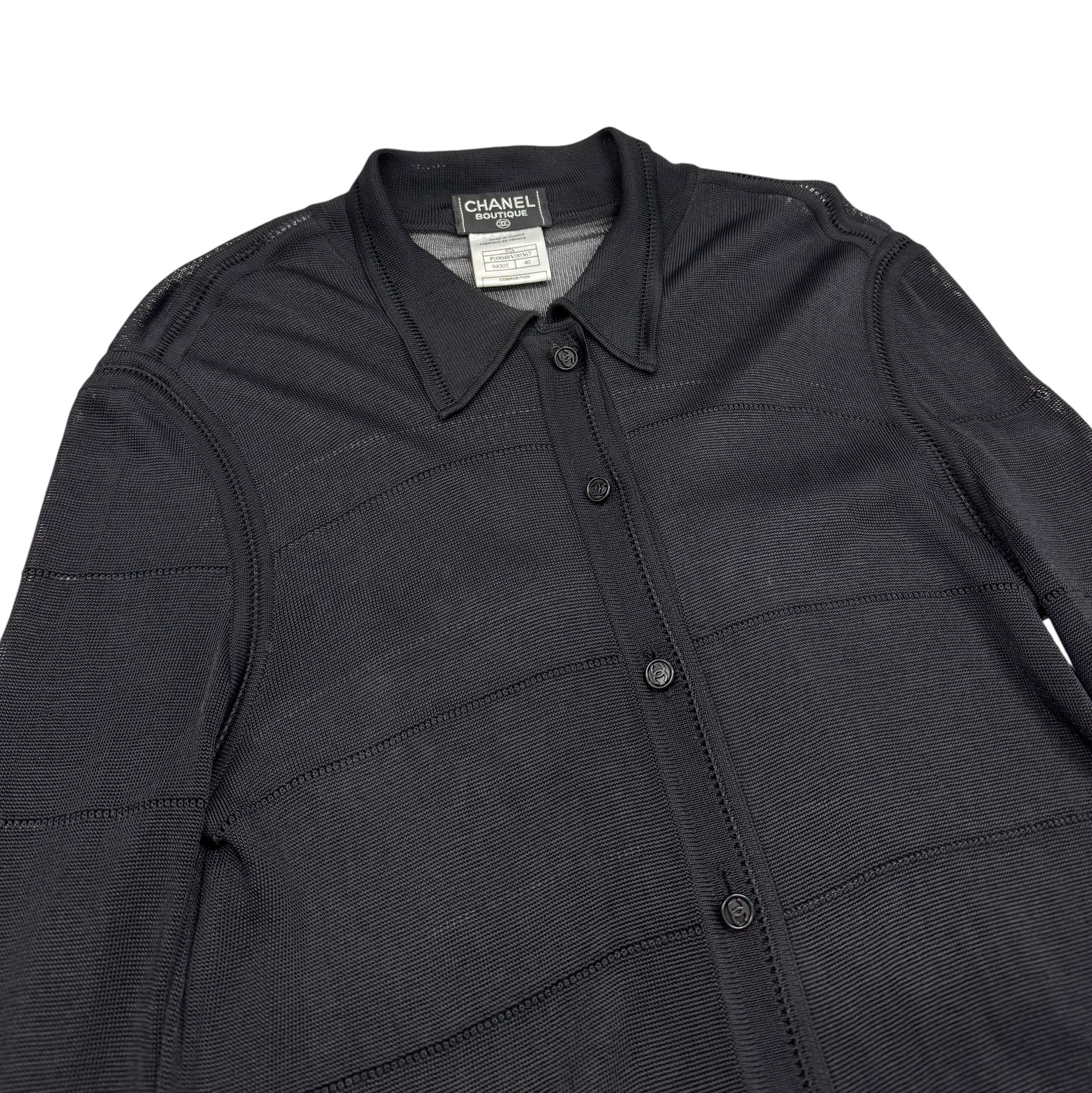 Chanel Black Mesh Button Down Top - Image 3