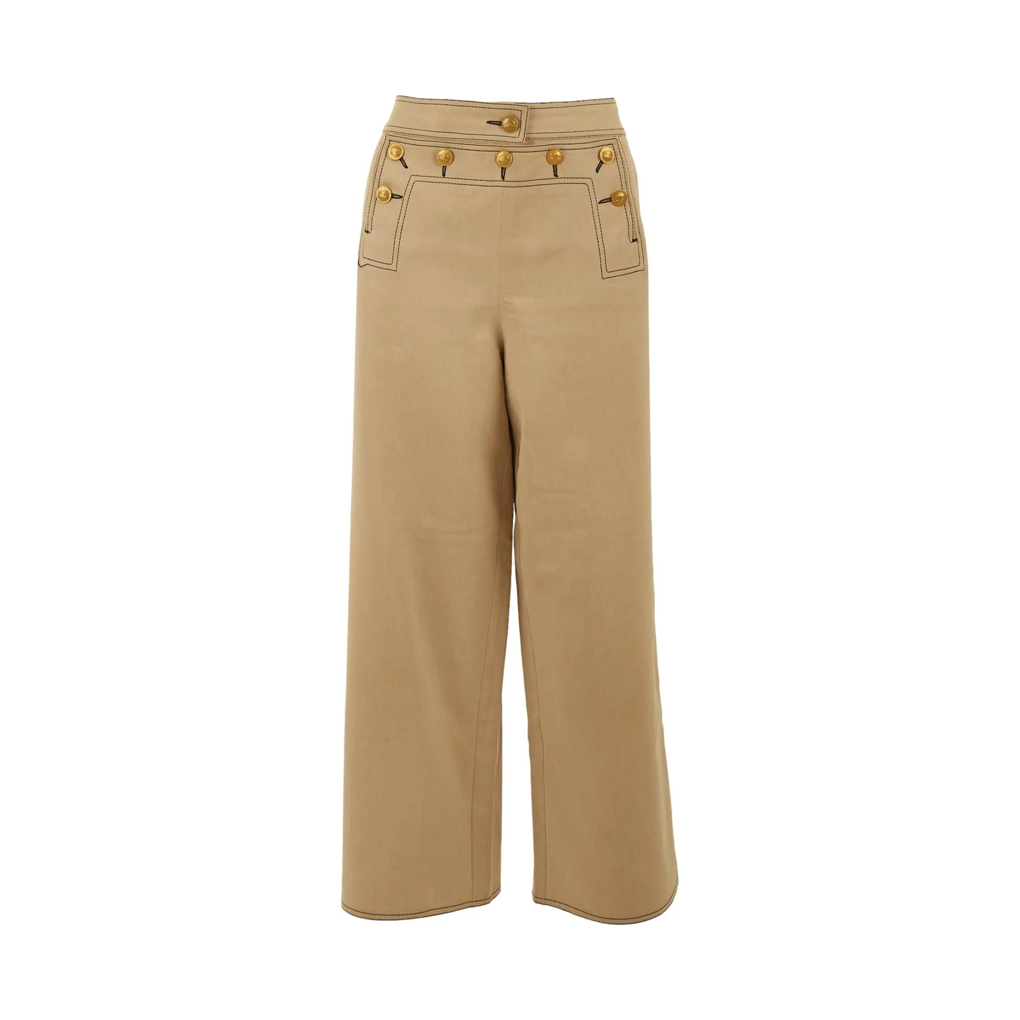 Chanel Beige Logo Button Pants