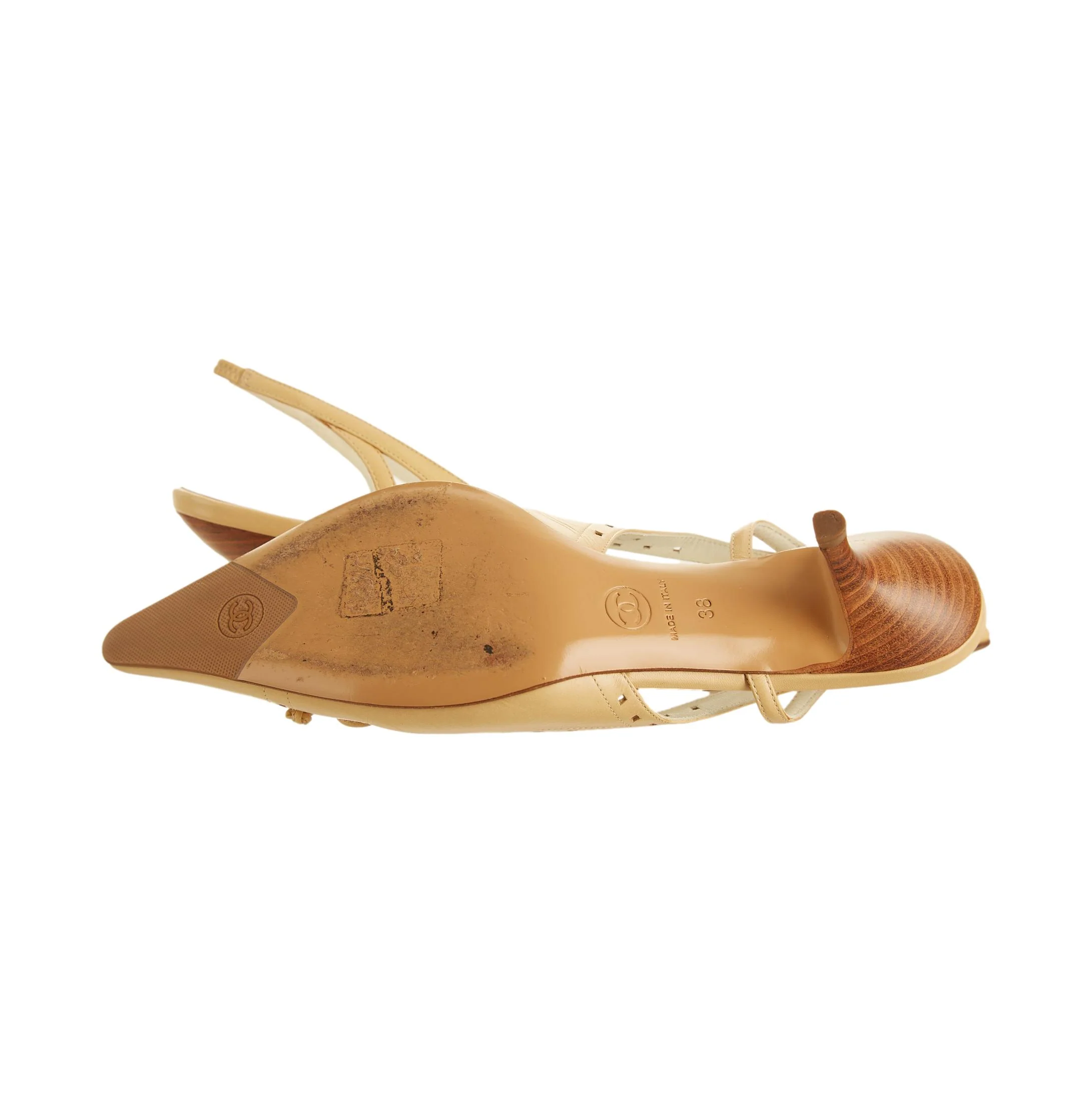 Chanel Beige Logo Bow Kitten Heels - Image 3