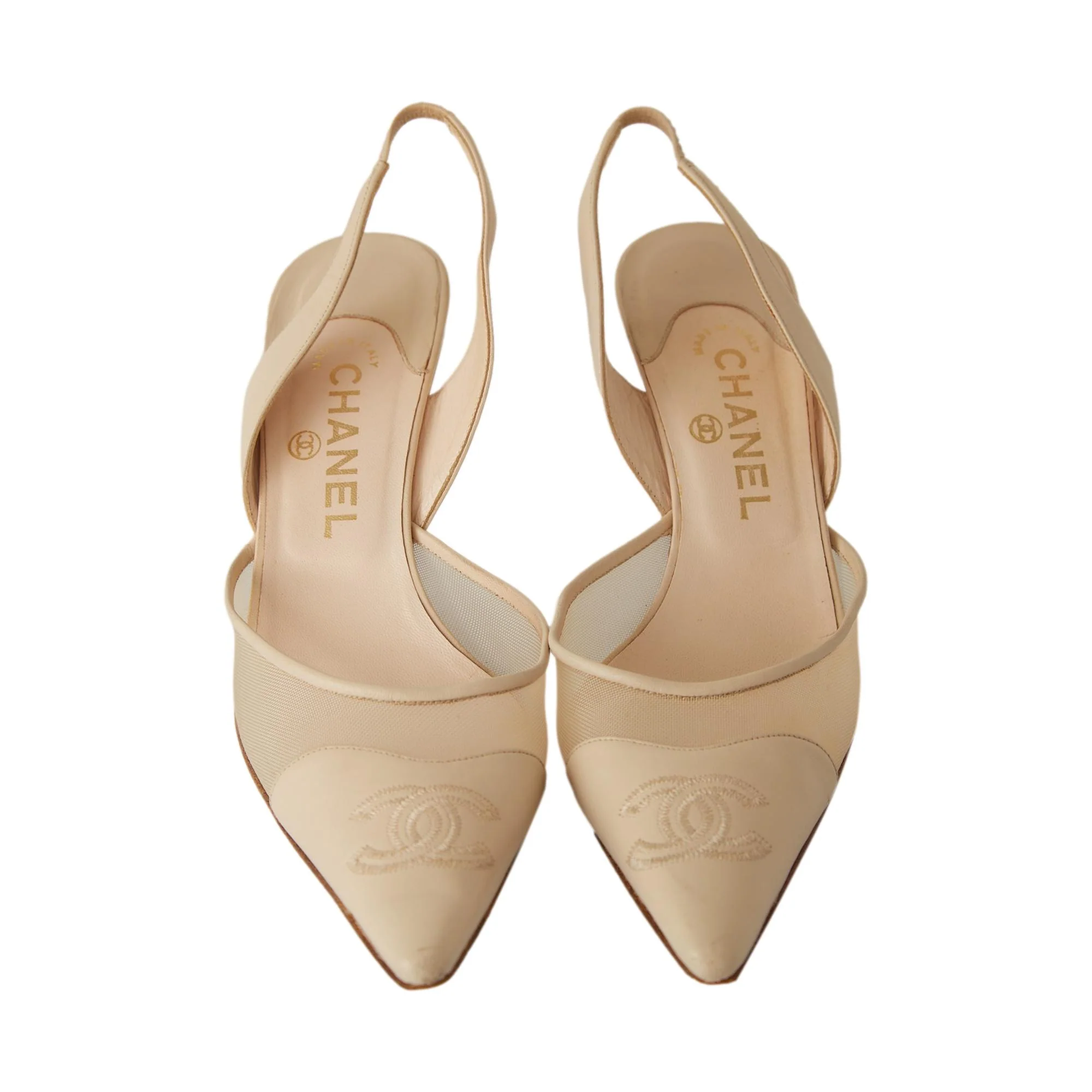 Chanel Beige Logo Slingback Heels - Image 2