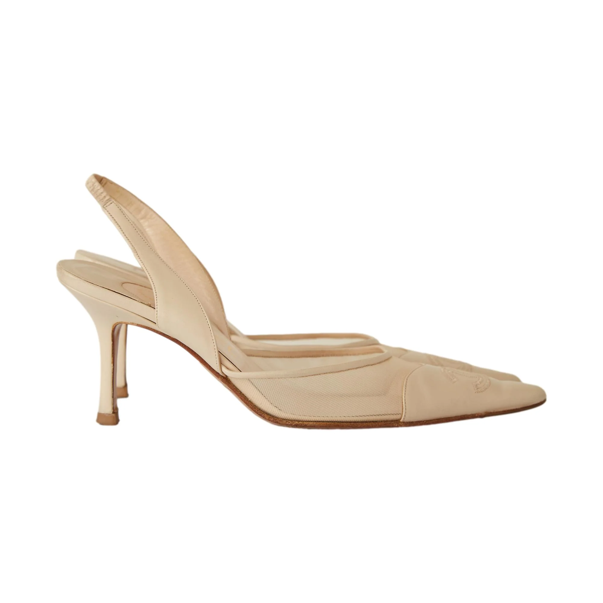 Chanel Beige Logo Slingback Heels - Image 3
