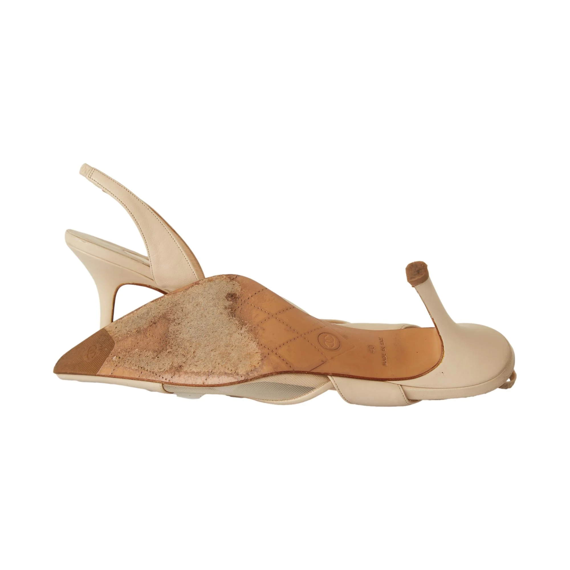 Chanel Beige Logo Slingback Heels - Image 4