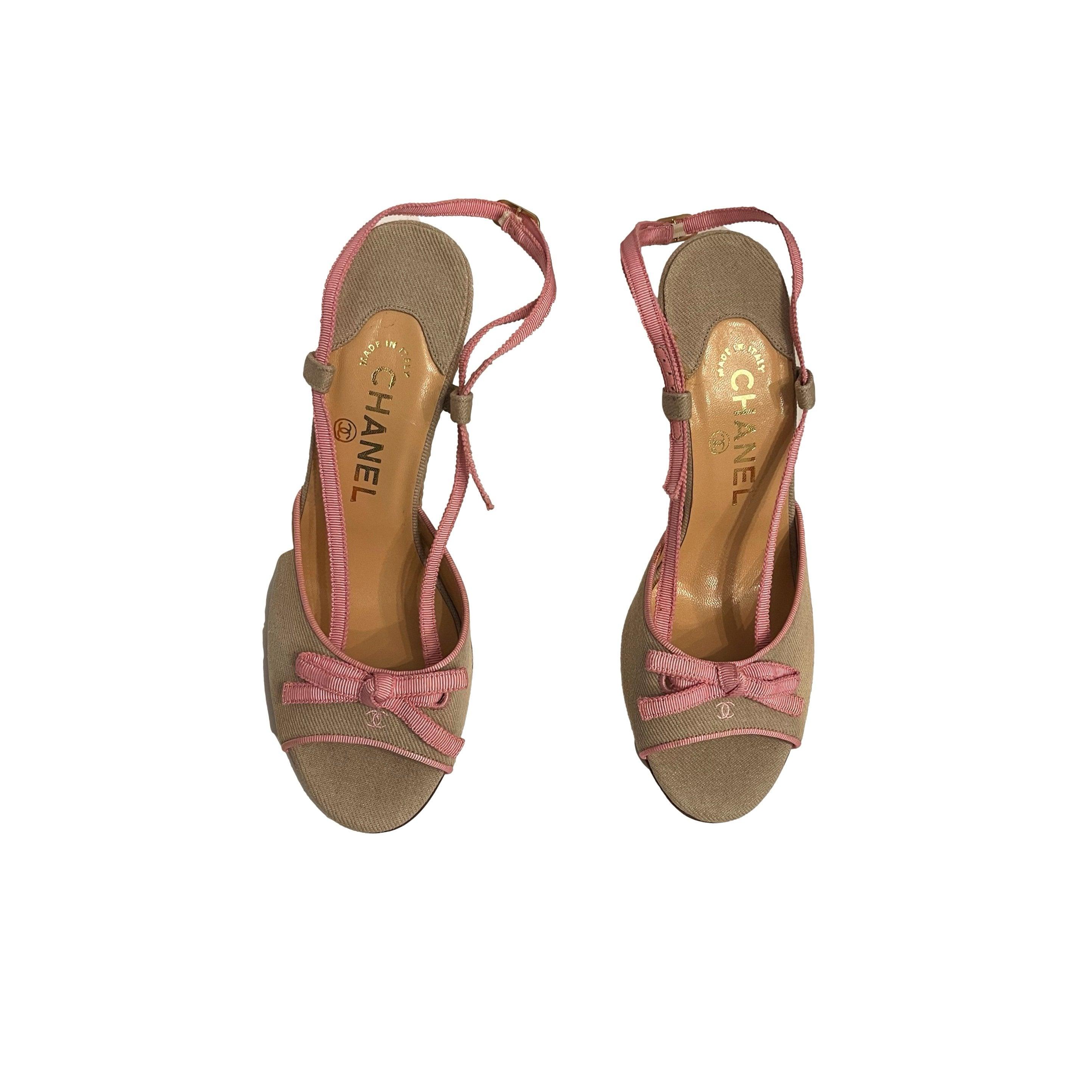 Chanel Beige Slingback Logo Heels