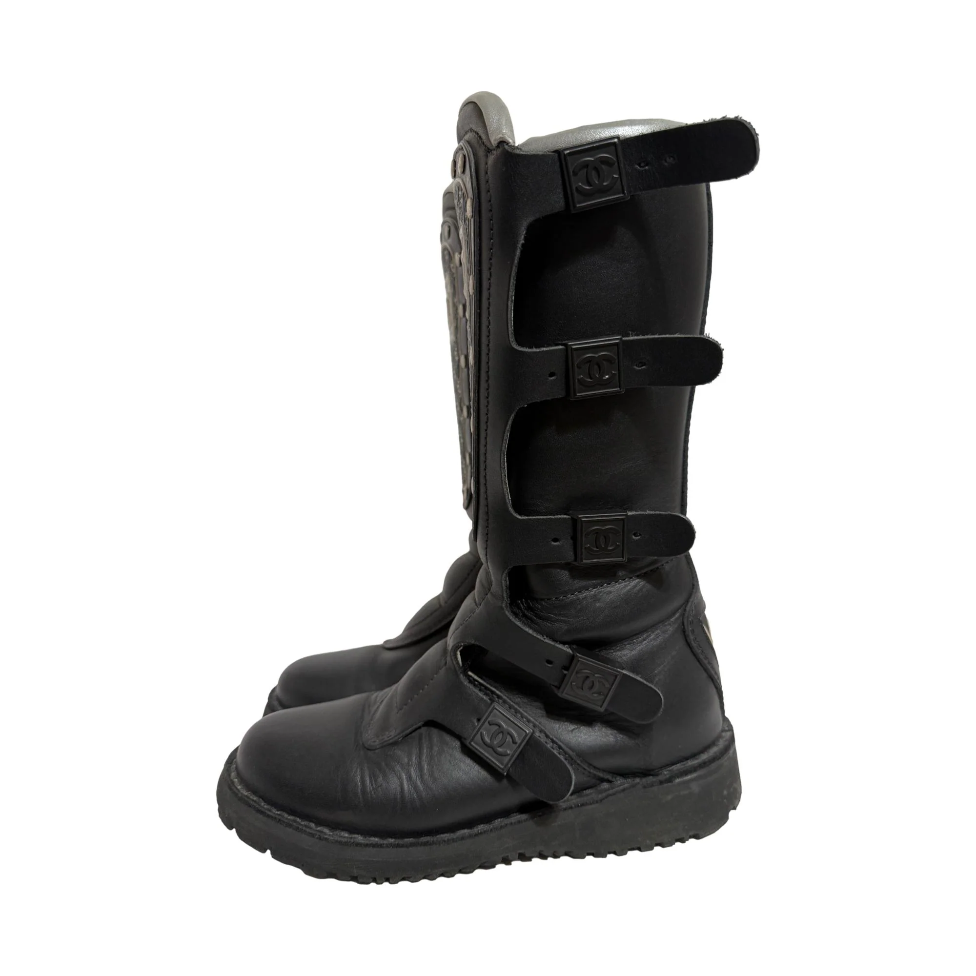Chanel Black 2003 Motorcycle Boots - Image 2