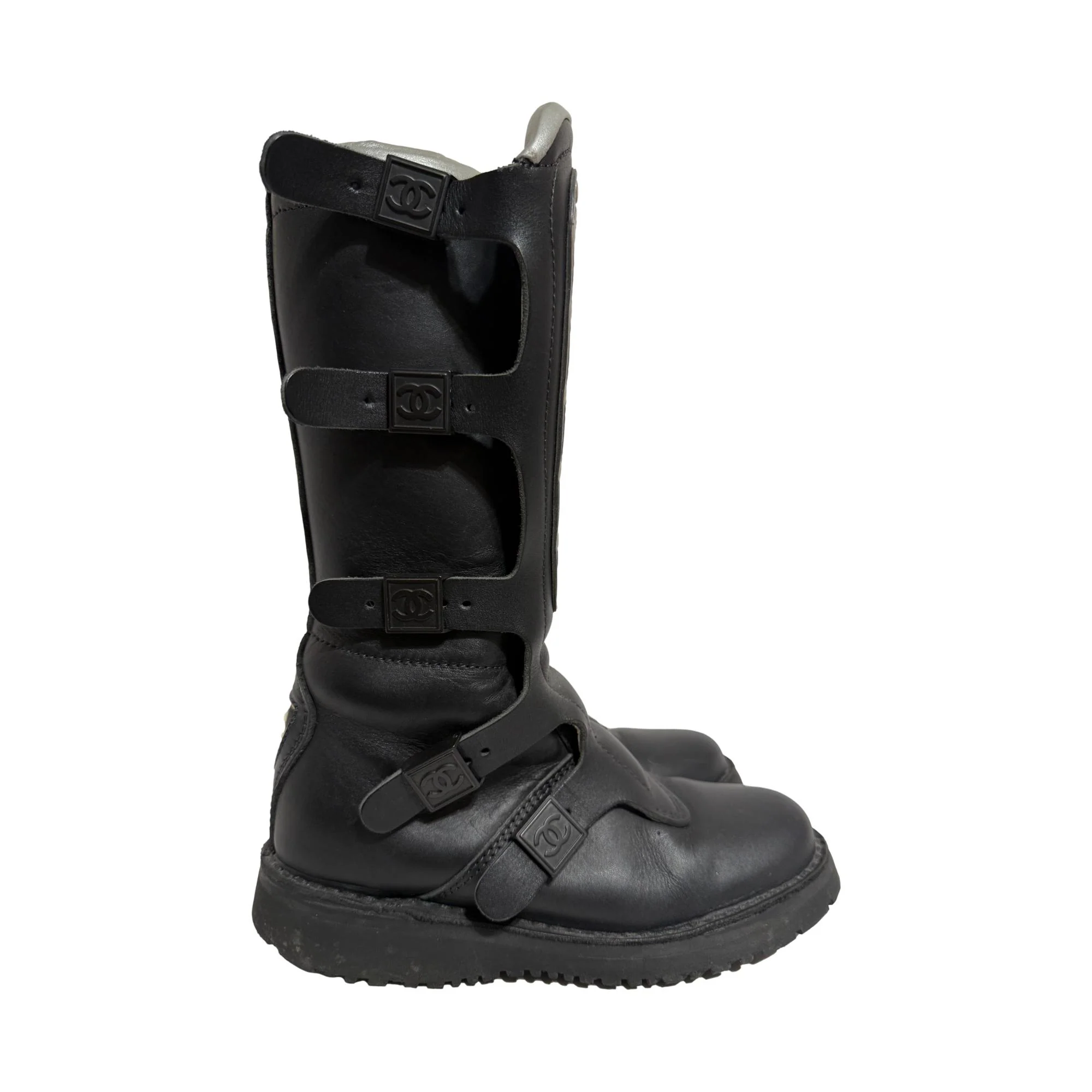 Chanel Black 2003 Motorcycle Boots - Image 3