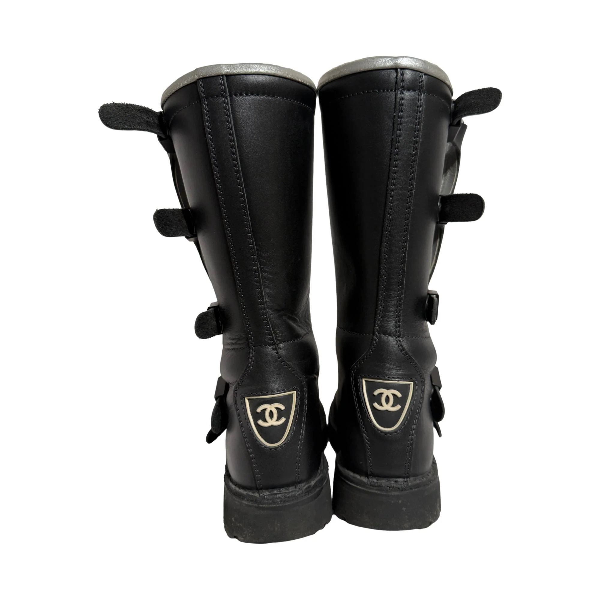 Chanel Black 2003 Motorcycle Boots - Image 4