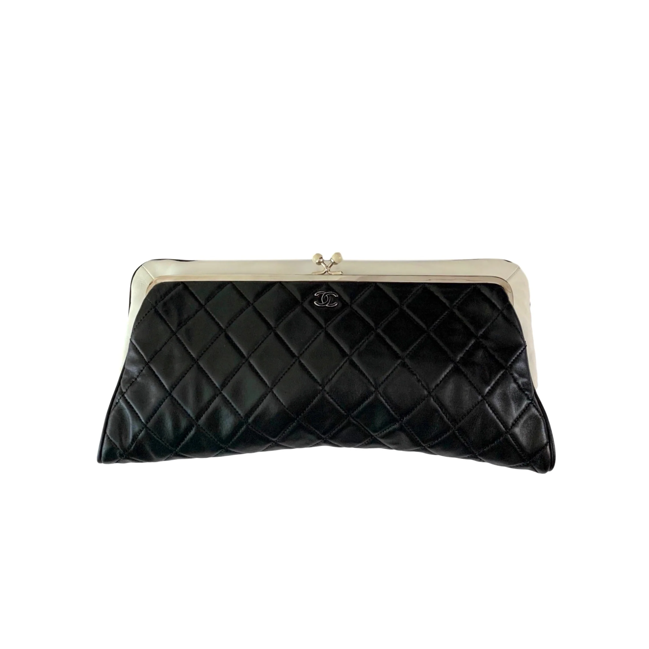 Chanel Black 2pc Leather Logo Clutch