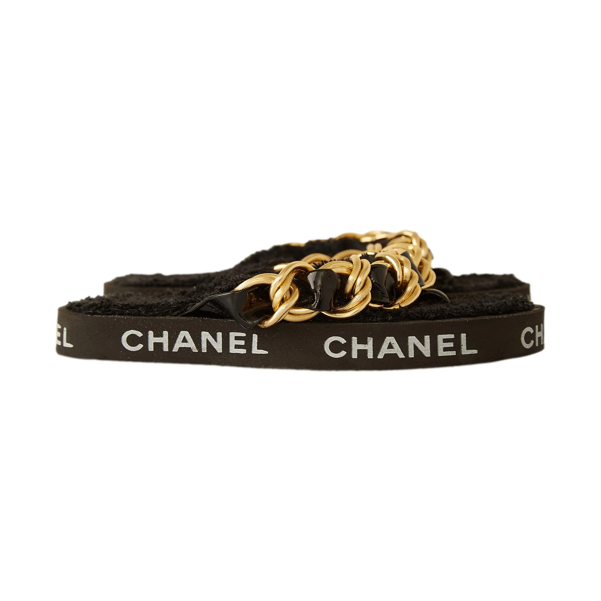 Chanel Black Chain Terrycloth Logo Sandals - Image 3