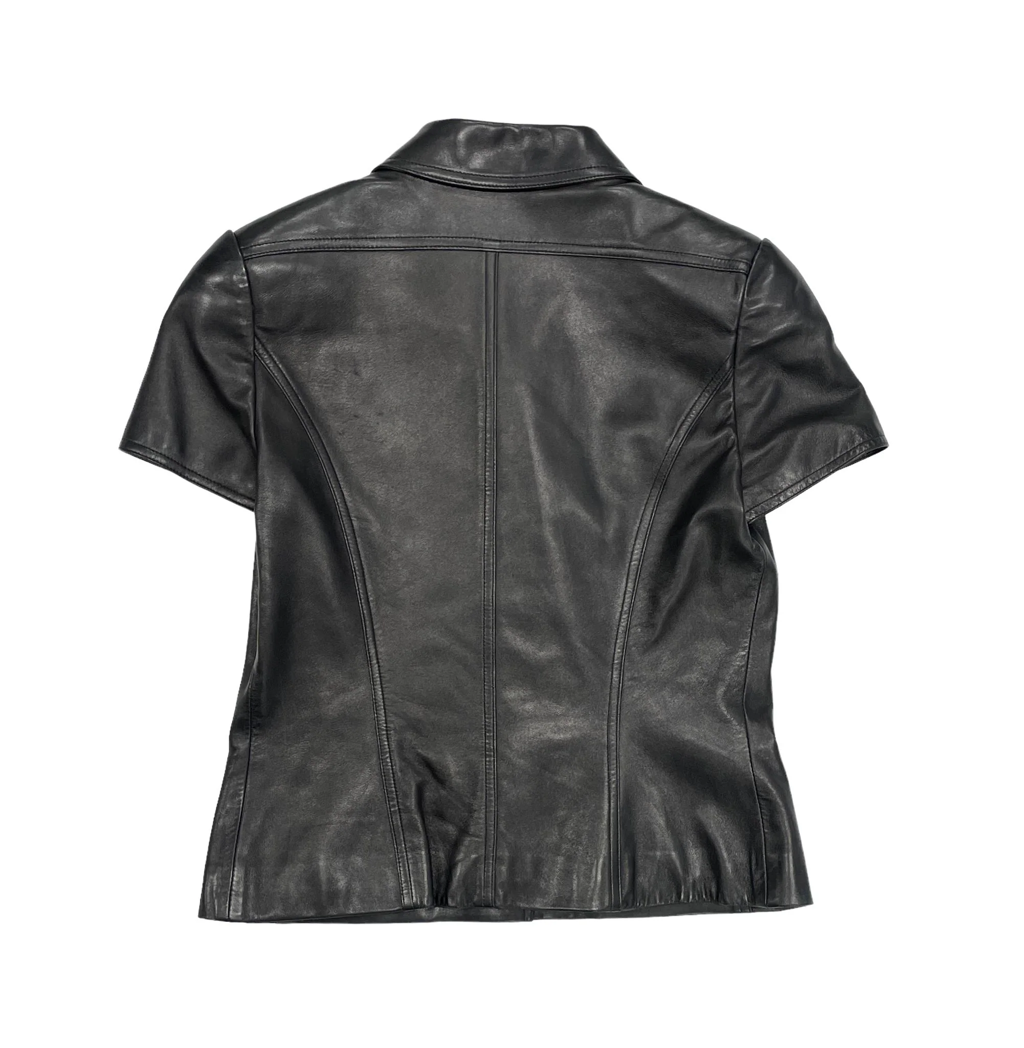 Chanel Black Leather Shirt Jacket - Image 2