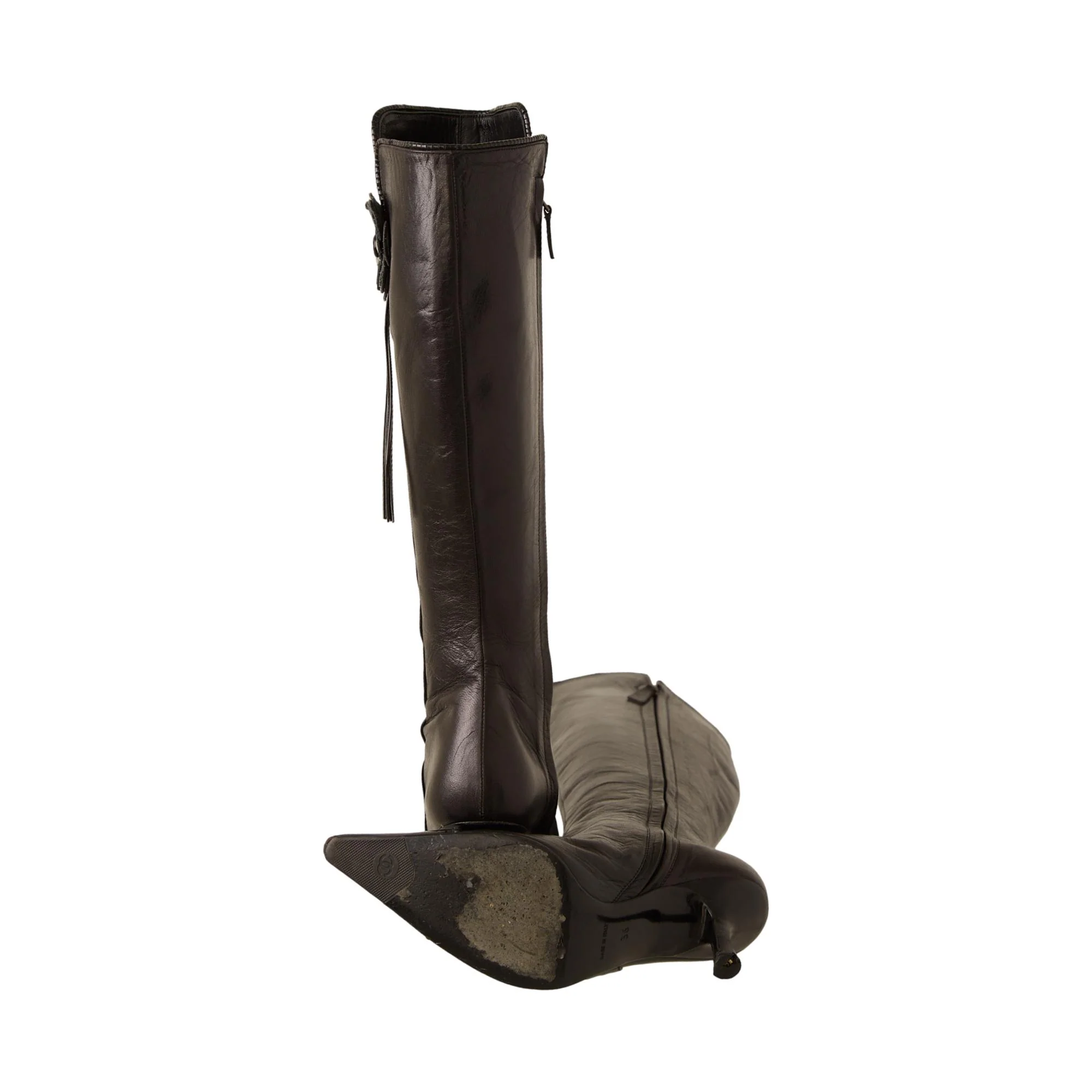 Chanel Black Leather Camellia Boots - Image 4
