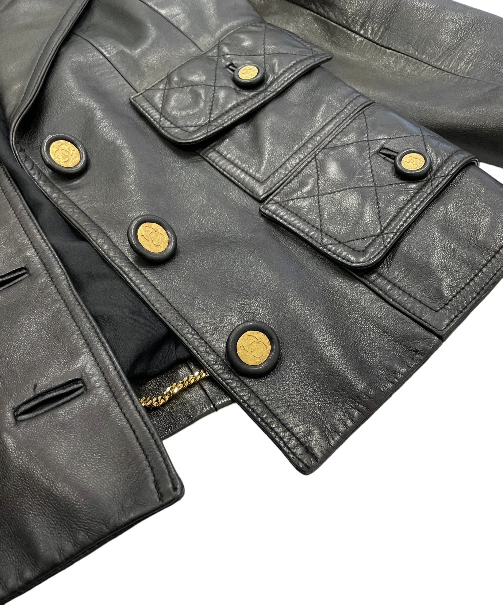 Chanel Black Leather Logo Jacket - Image 5