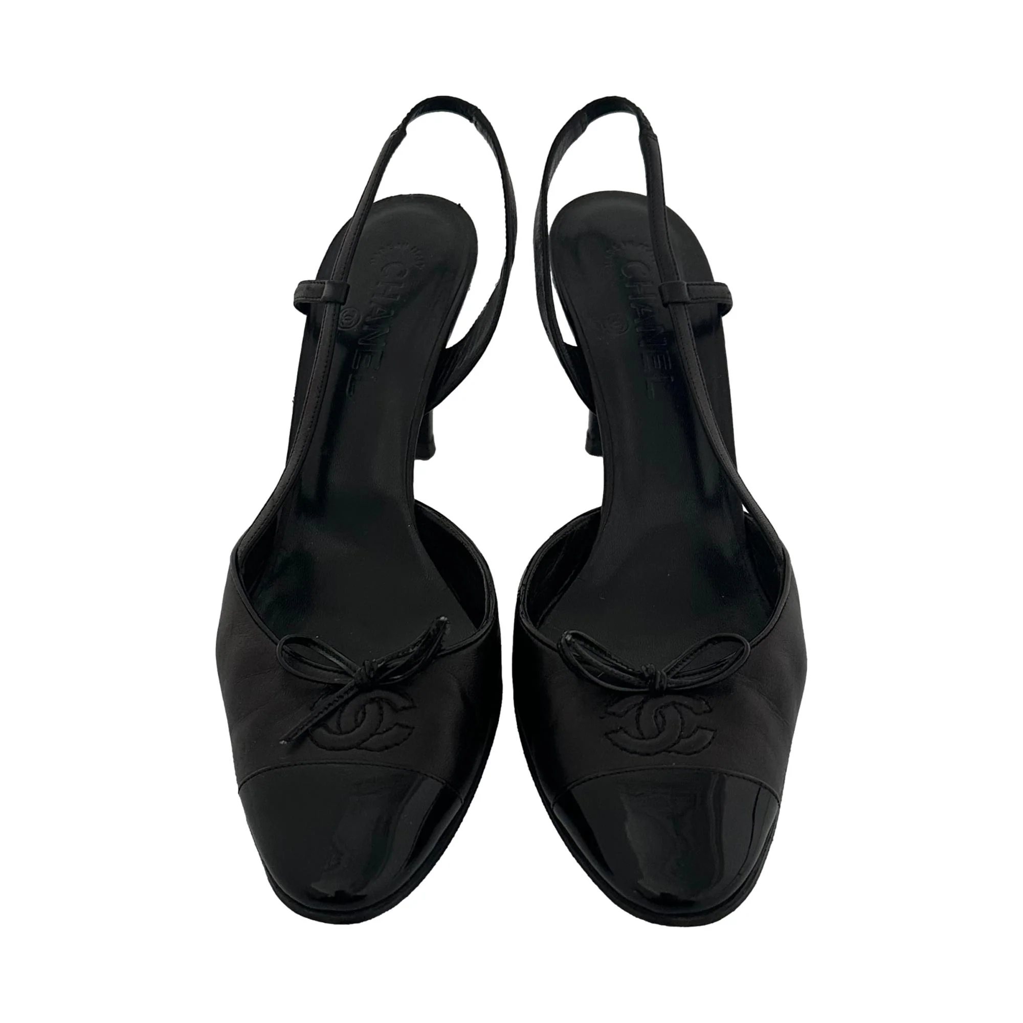 Chanel Black Leather Slingback Heels