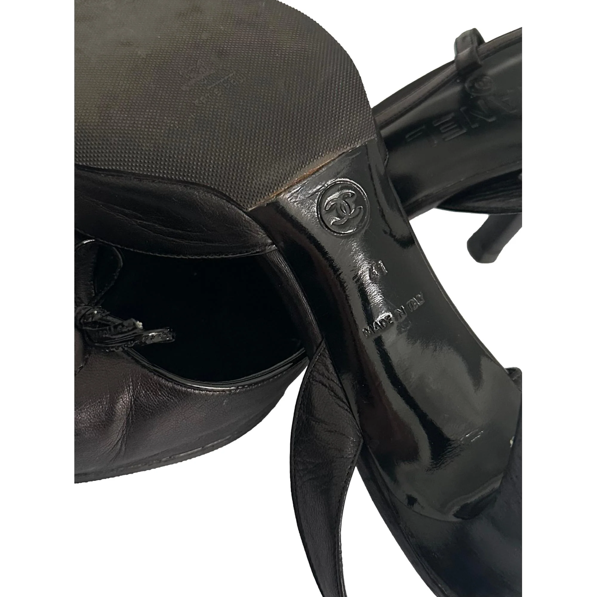 Chanel Black Leather Slingback Heels - Image 3