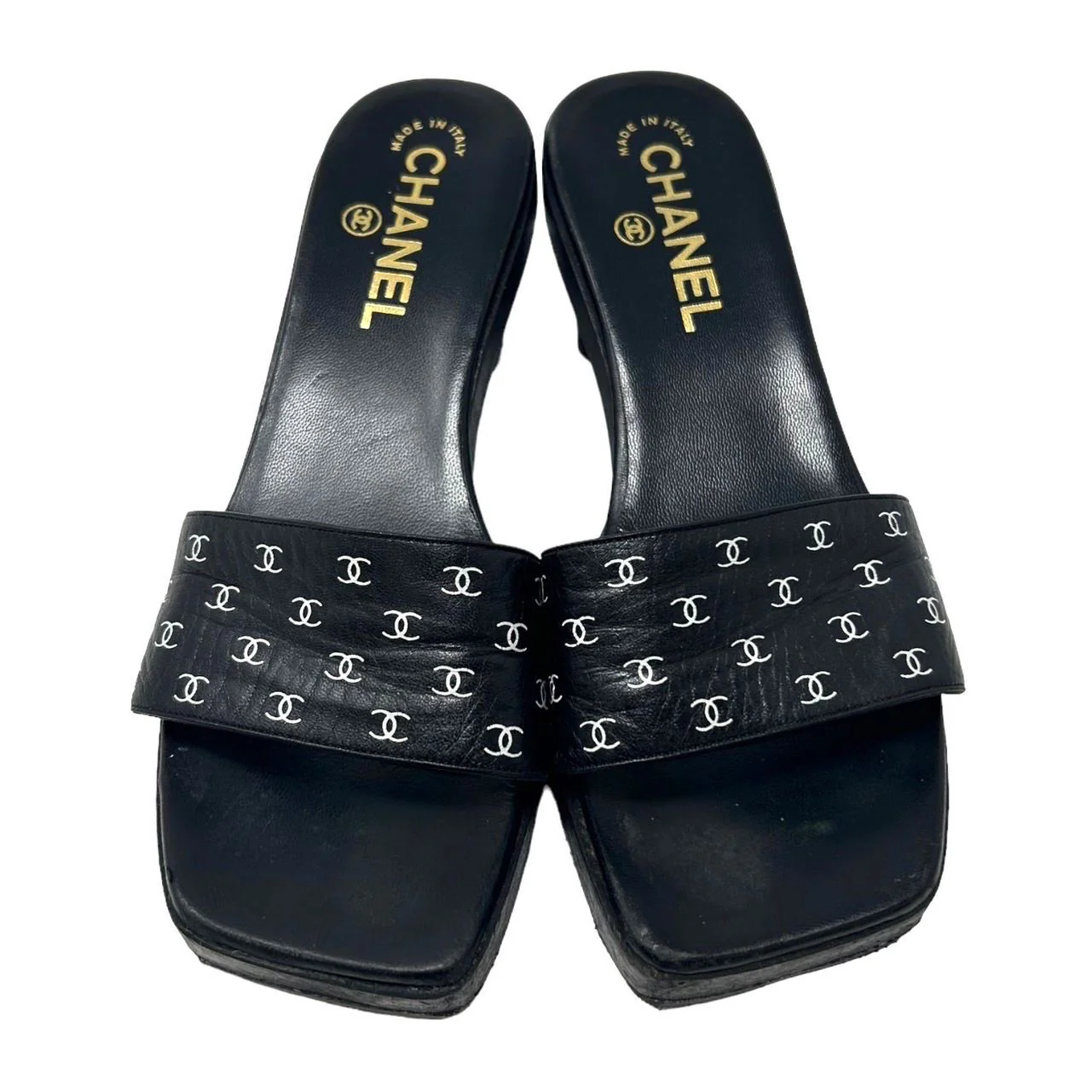 Chanel Black Logo Block Heels - Image 2
