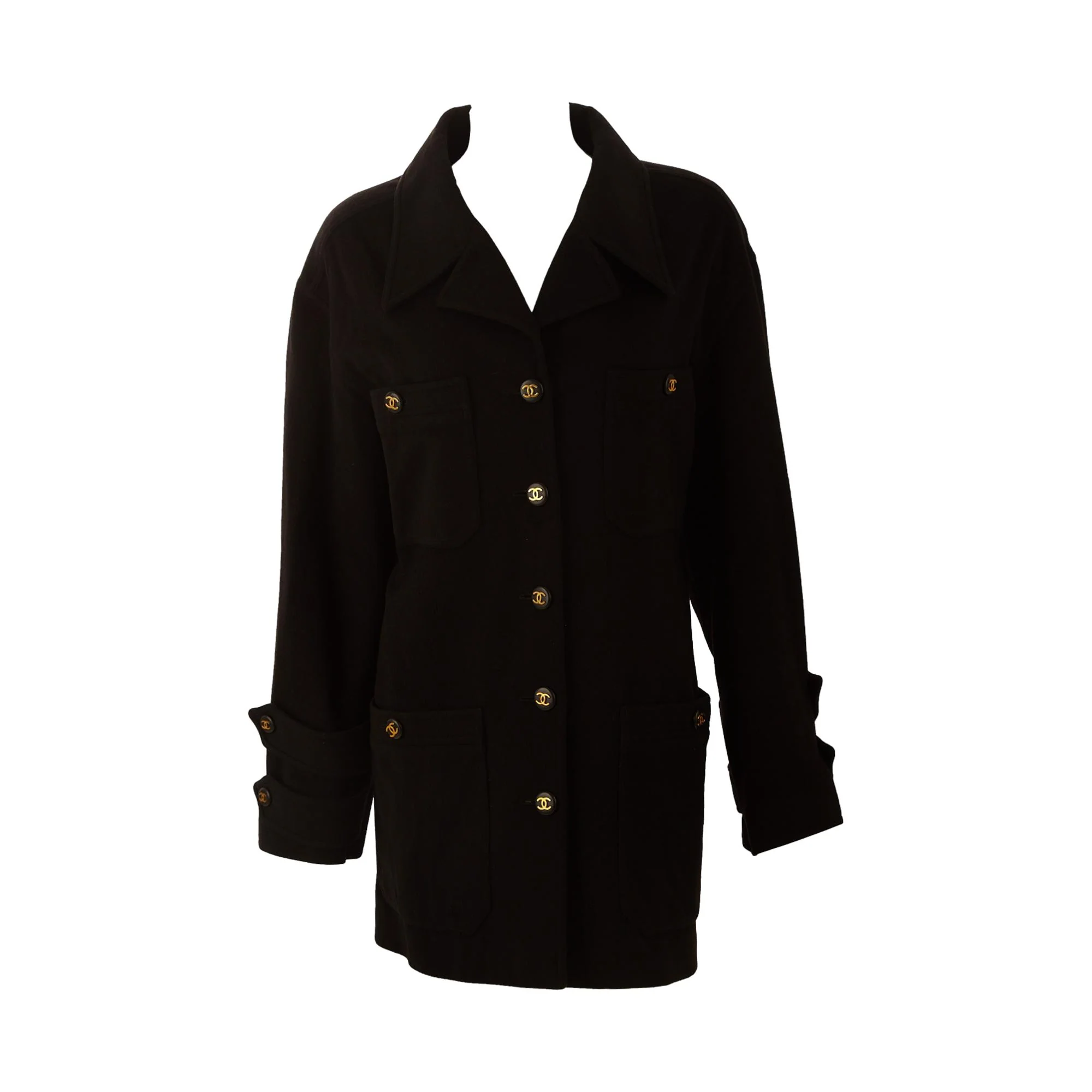 Chanel Black Logo Button Coat