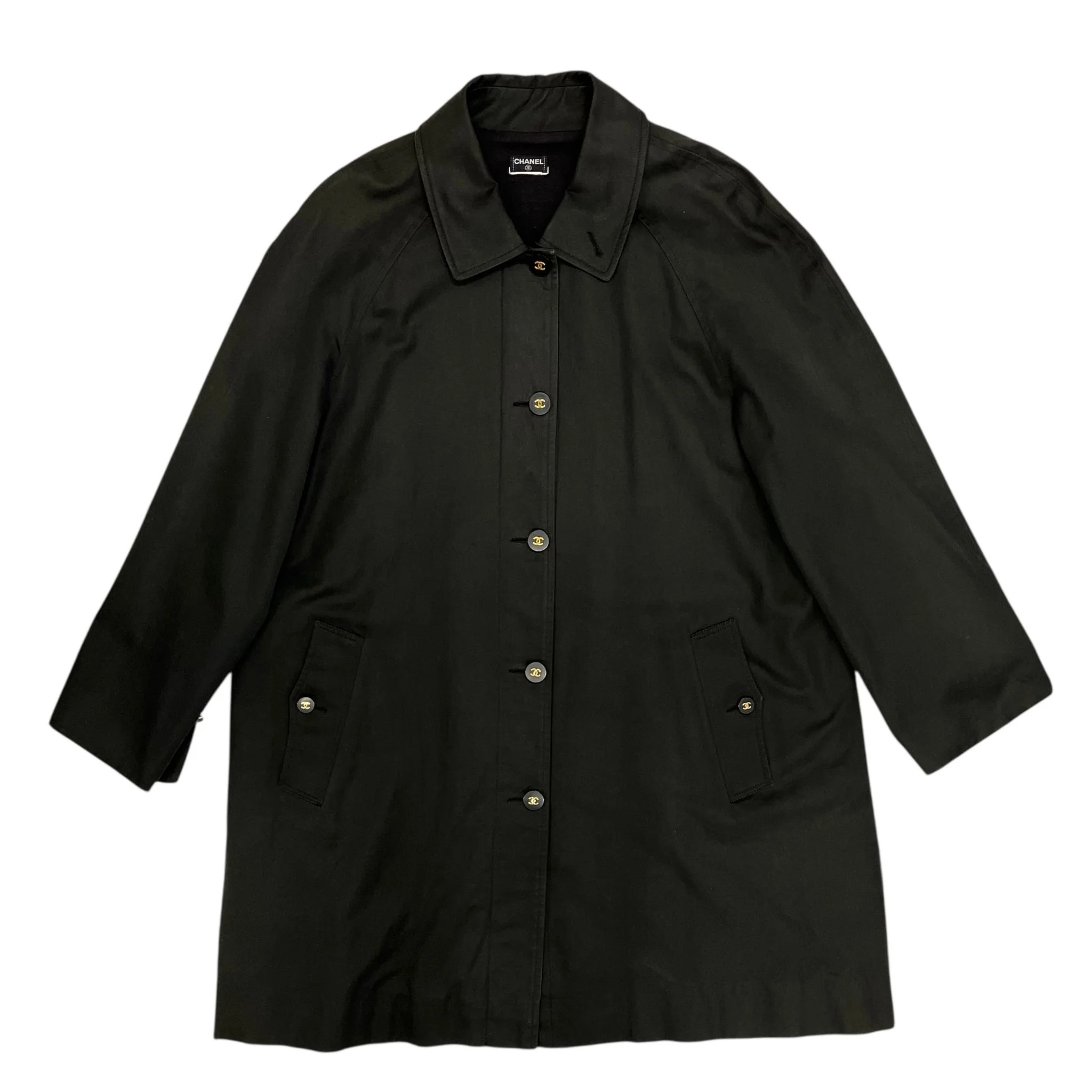Chanel Black Logo Button Trench Coat