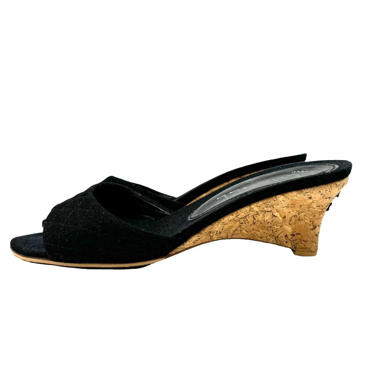 Chanel Black Logo Cork Wedge Heels - Image 2