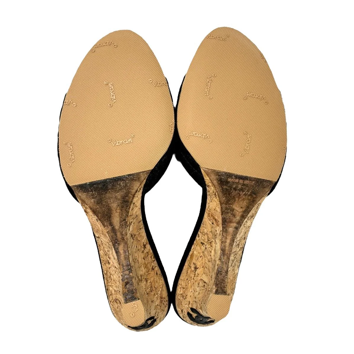 Chanel Black Logo Cork Wedge Heels - Image 4