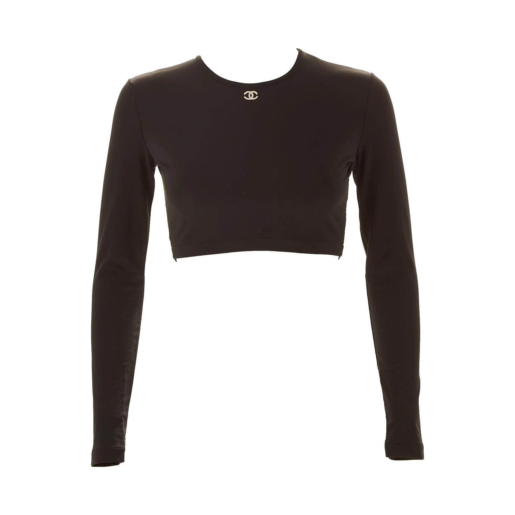 Chanel Black Logo Long Sleeve Crop Top