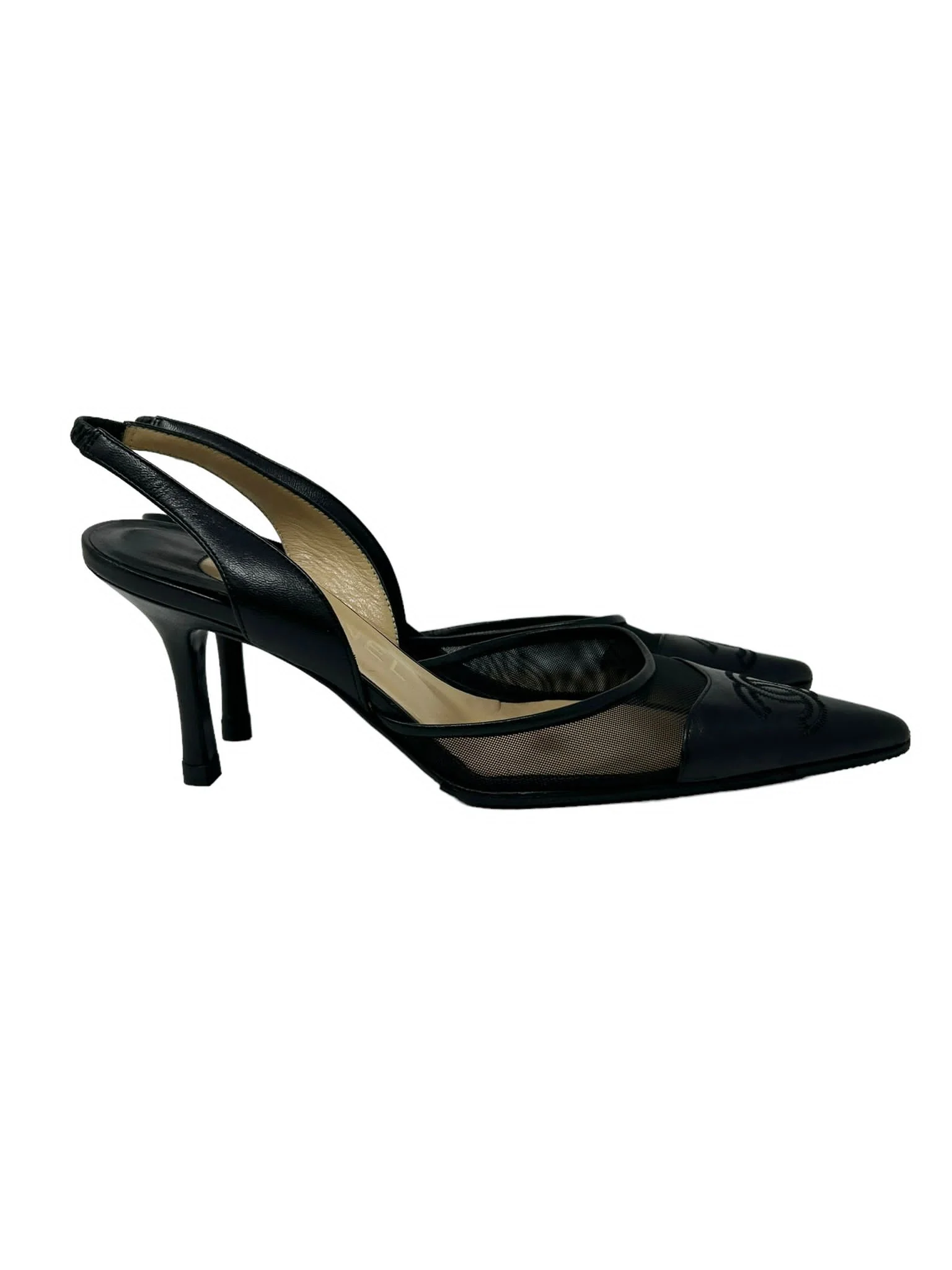 Chanel Black Logo Mesh Heels