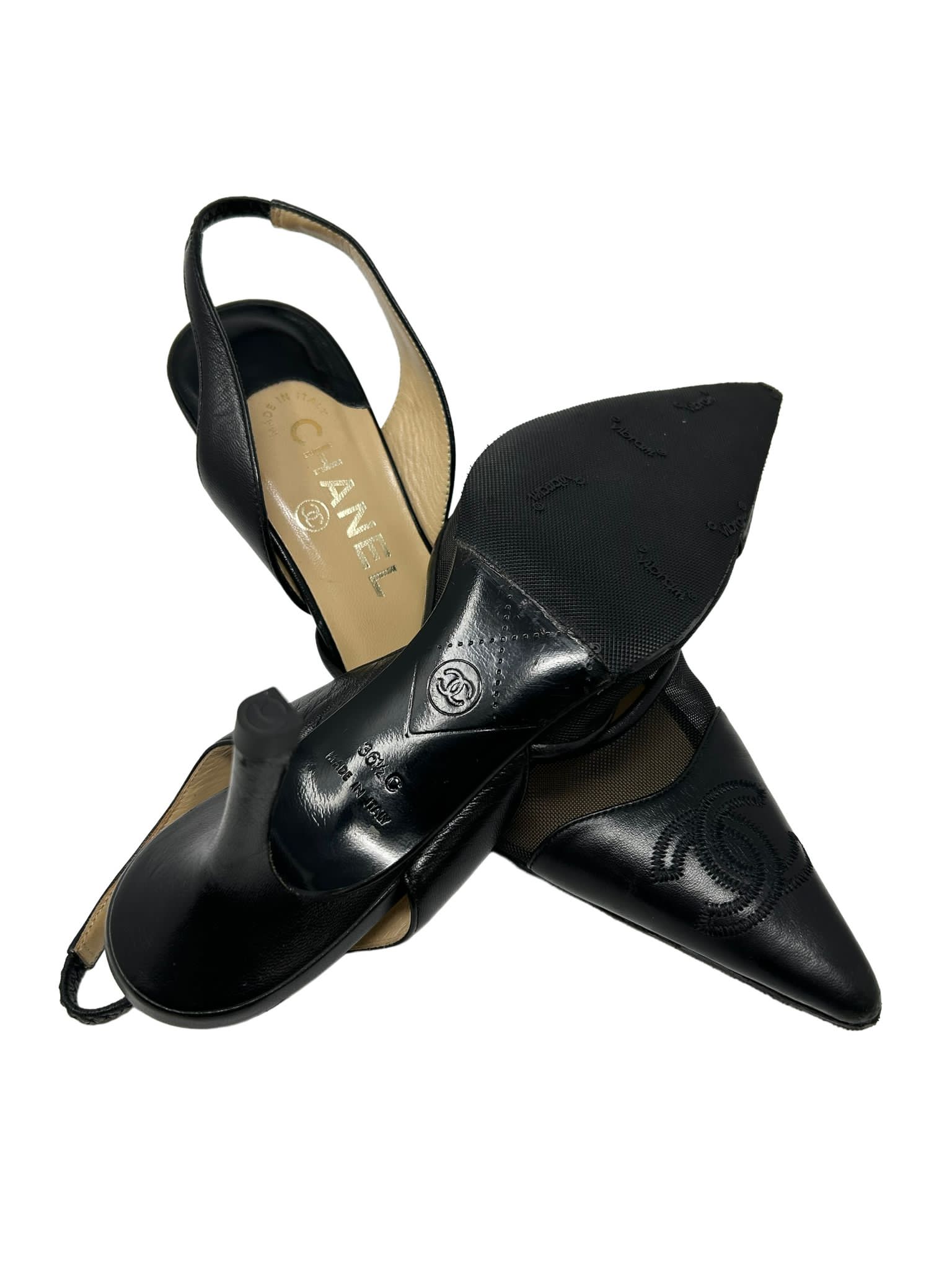 Chanel Black Logo Mesh Heels - Image 3