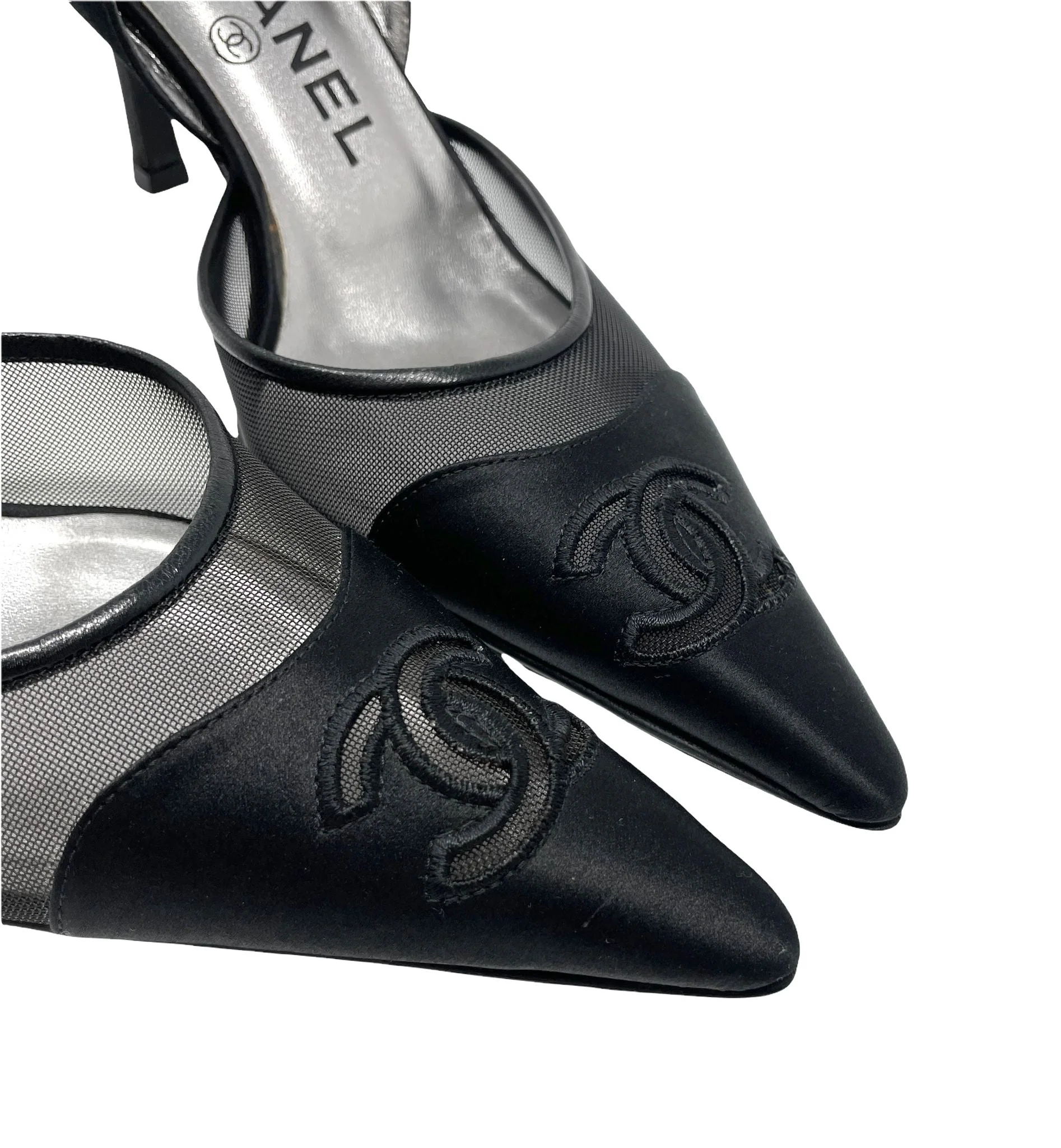 Chanel Black Logo Mesh Heels - Image 3