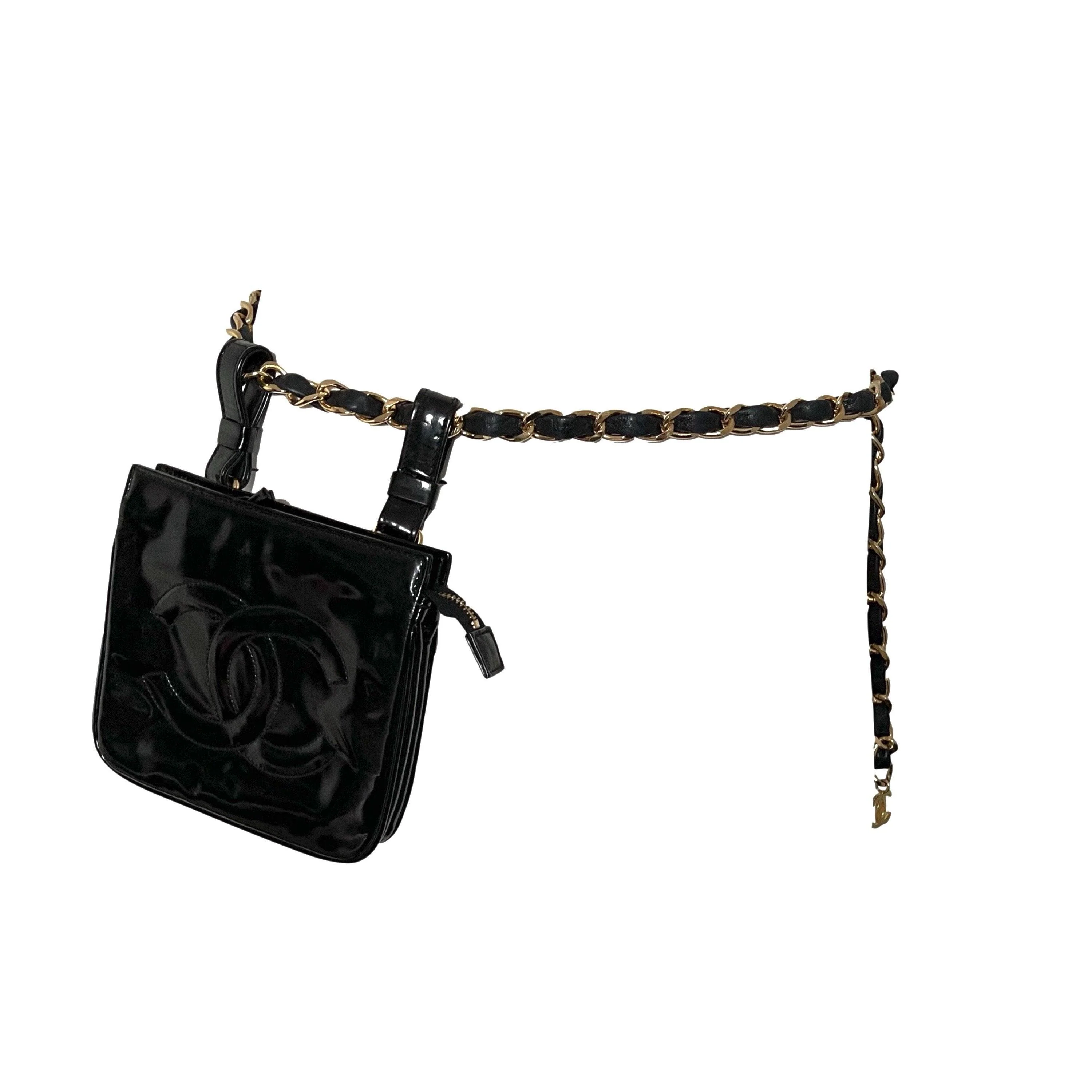 Chanel Black Logo Patent Belt Bag - Image 2