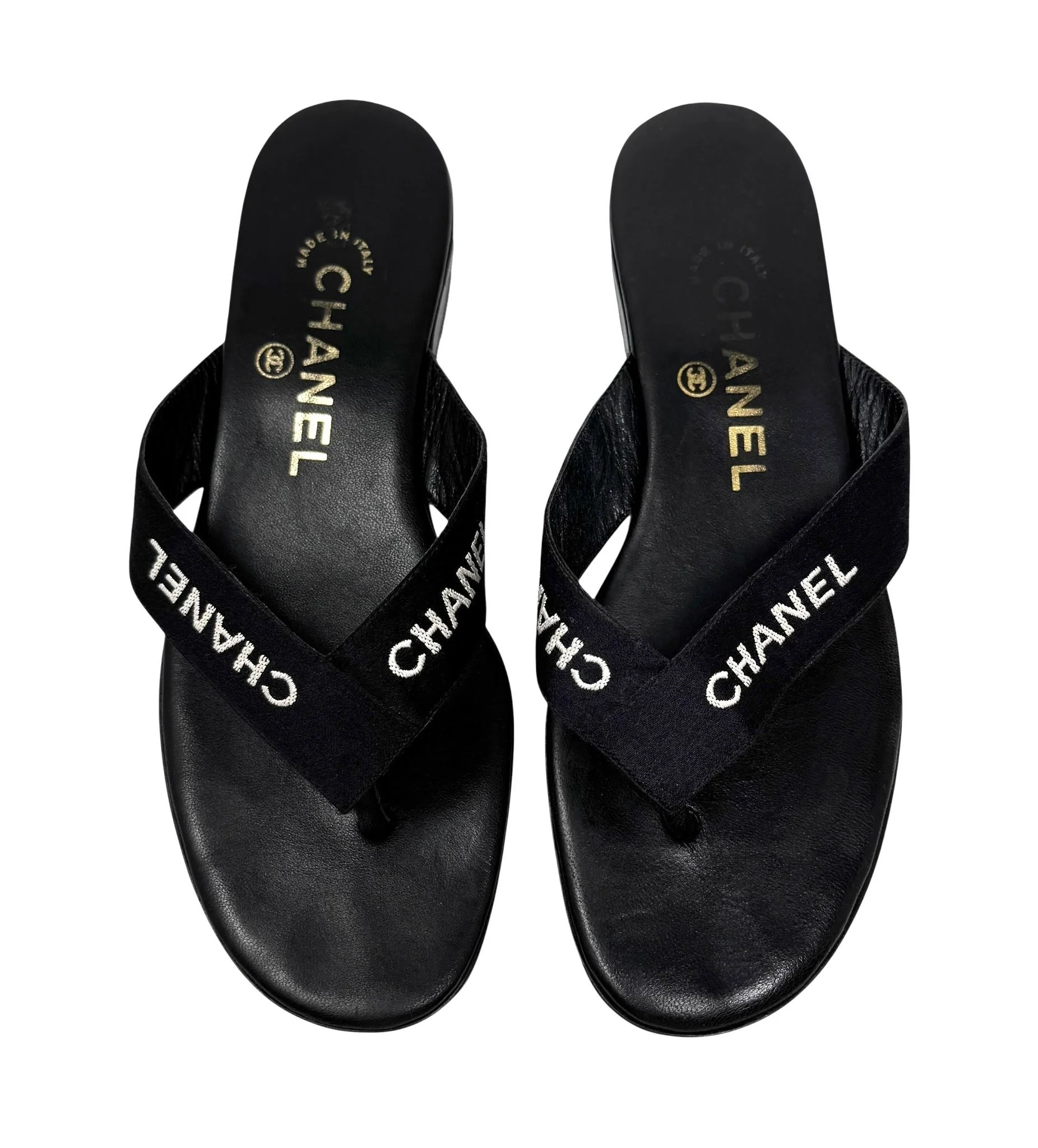 Chanel Black Logo Sandals