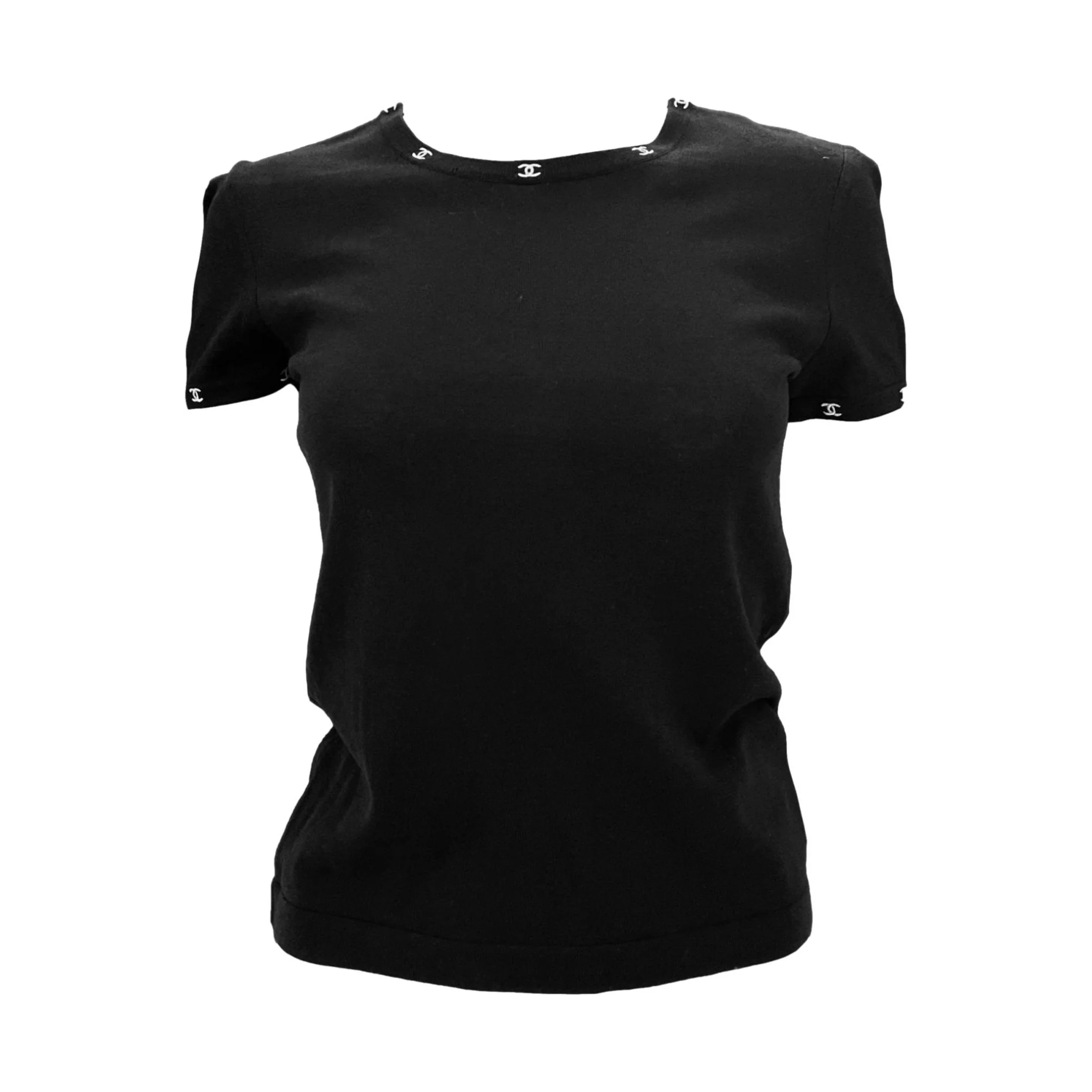 Chanel Black Logo Short Sleeve Top