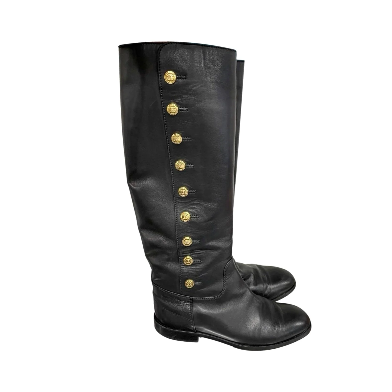 Chanel Black Logo Tall Boots