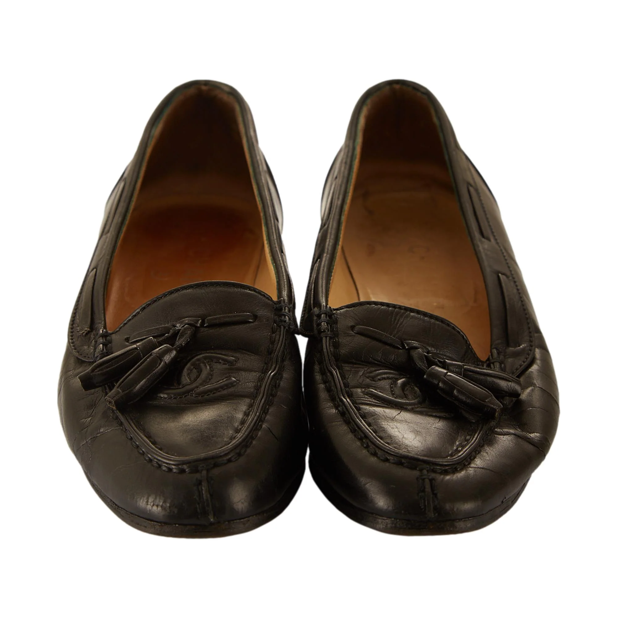 Chanel Black Logo Tassel Loafers - Image 2