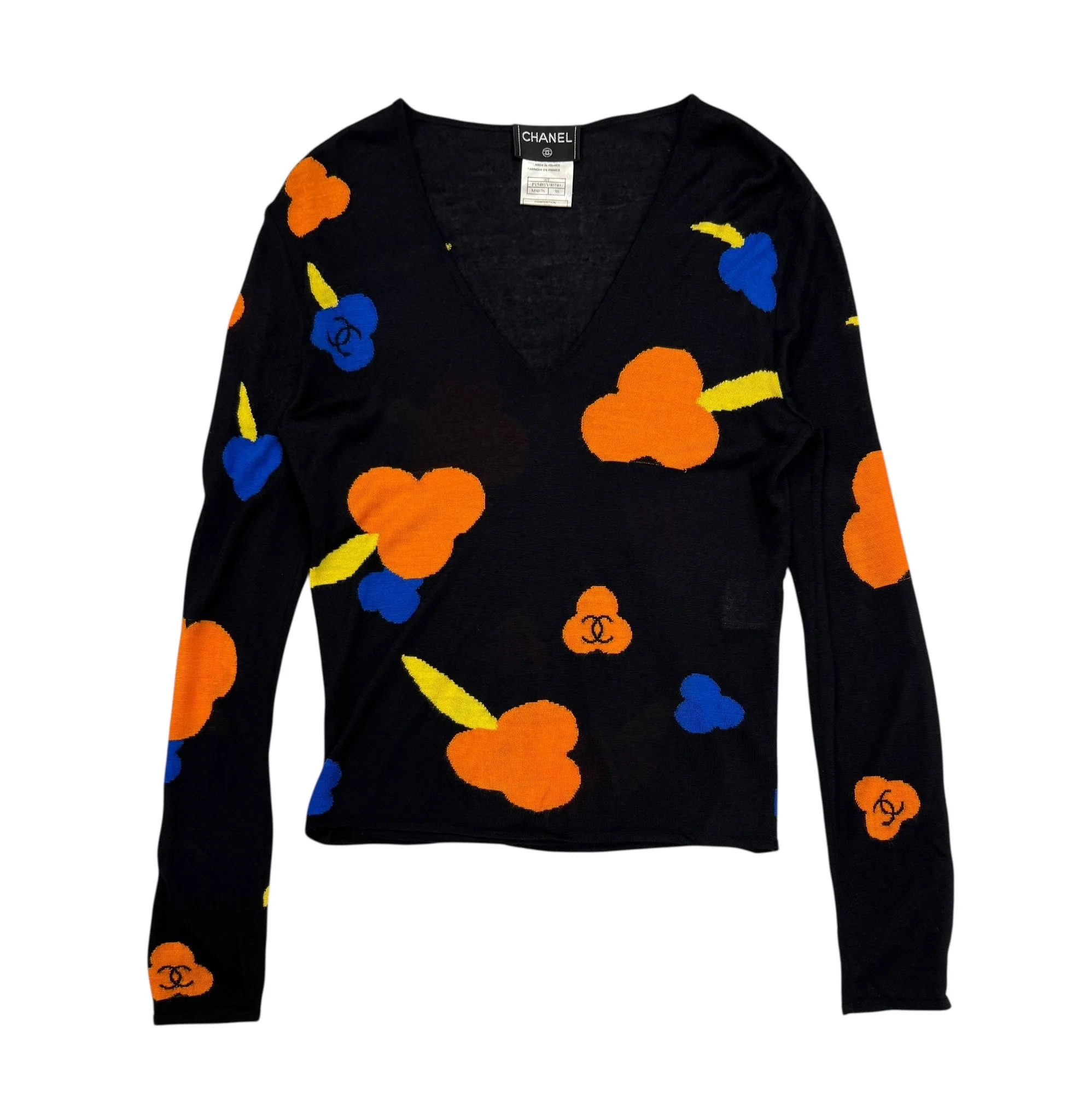 Chanel Black Longsleeve Floral Sweater