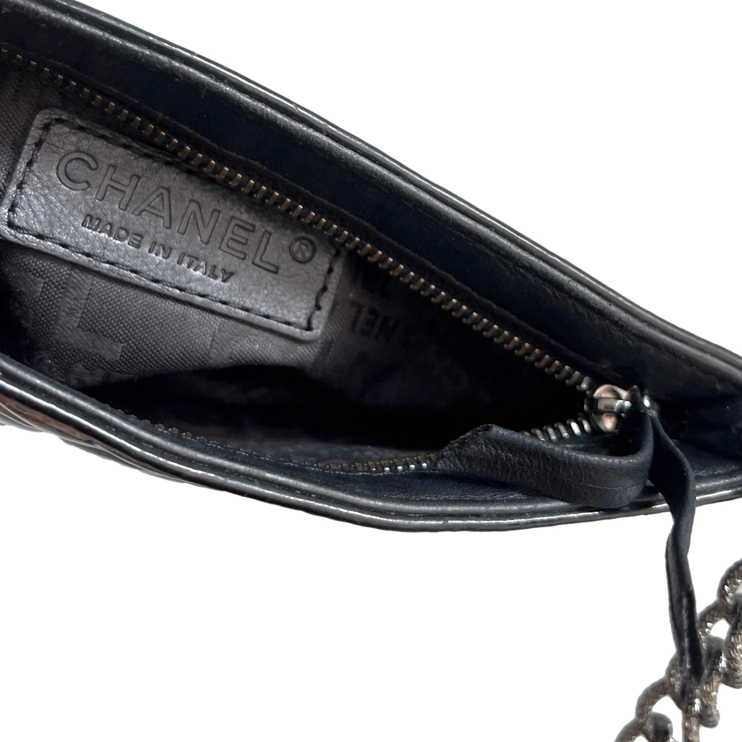 Chanel Black Patent Mini Floral Chain Bag - Image 2