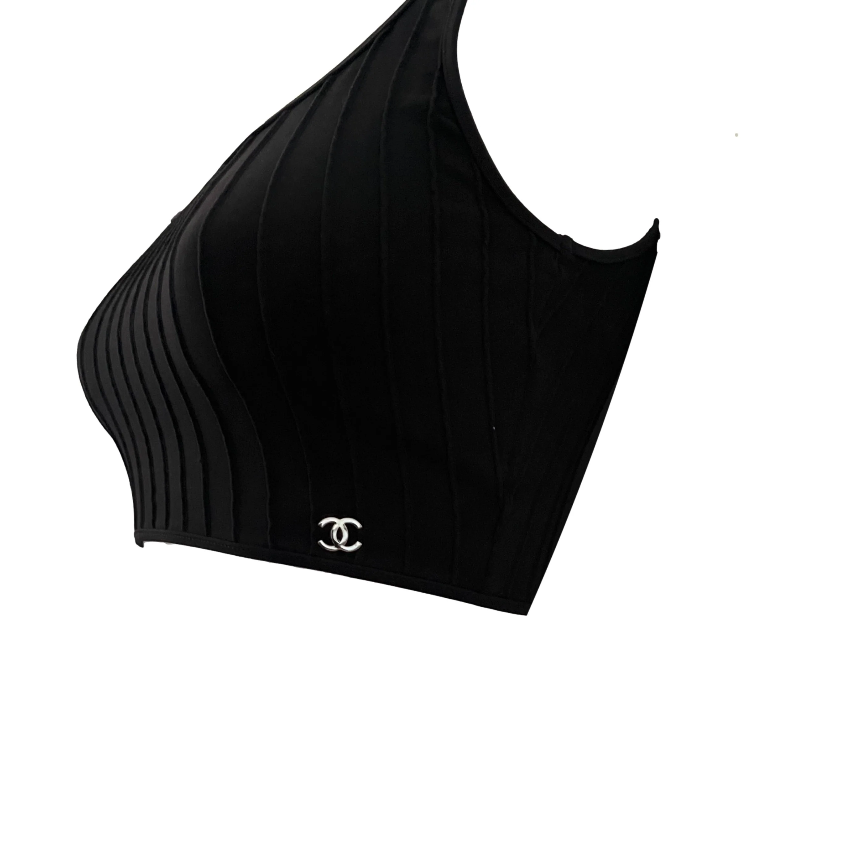 Chanel Black Ribbed Crop Top - Image 2