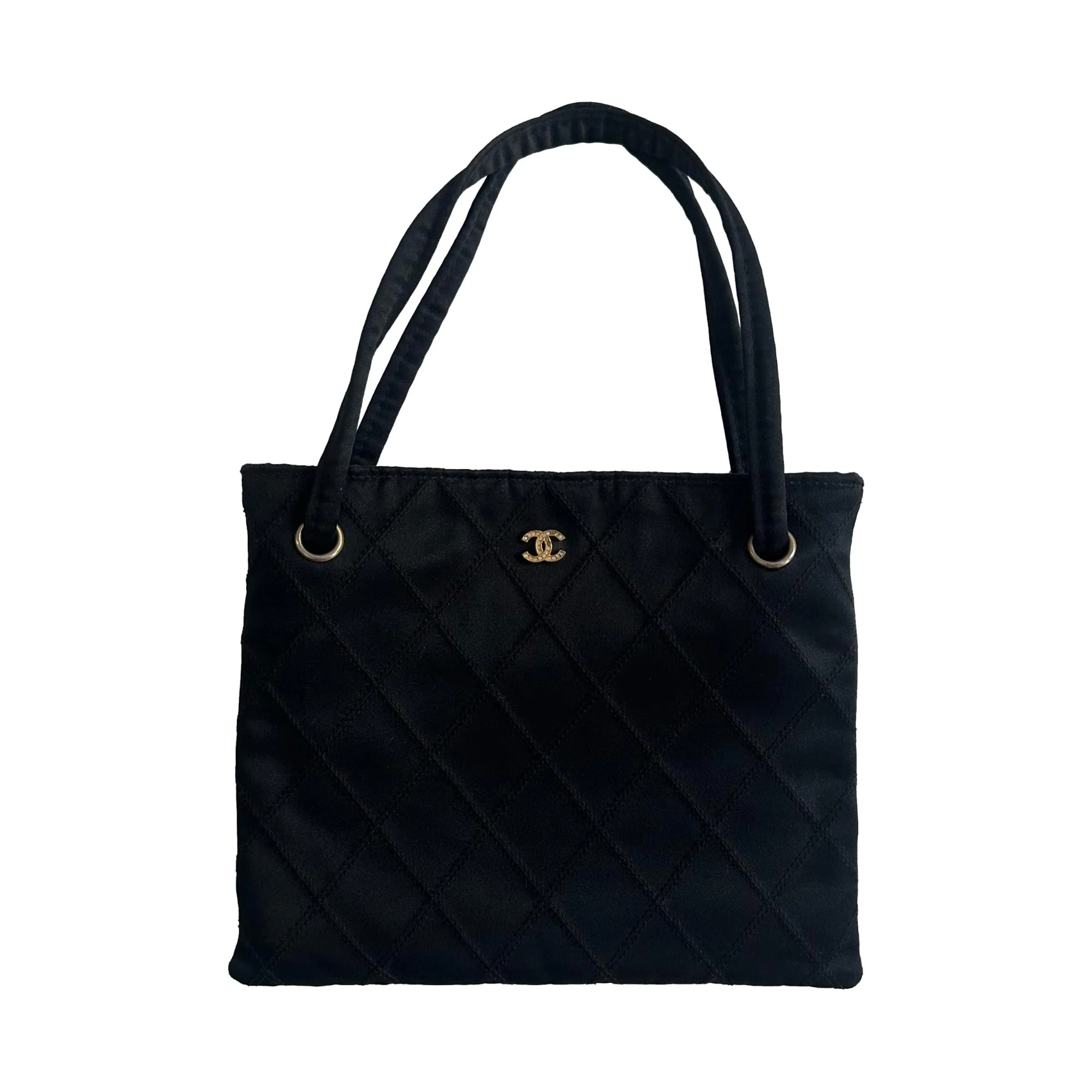 Chanel Black Satin Mini Rhinestone Top Handle Bag