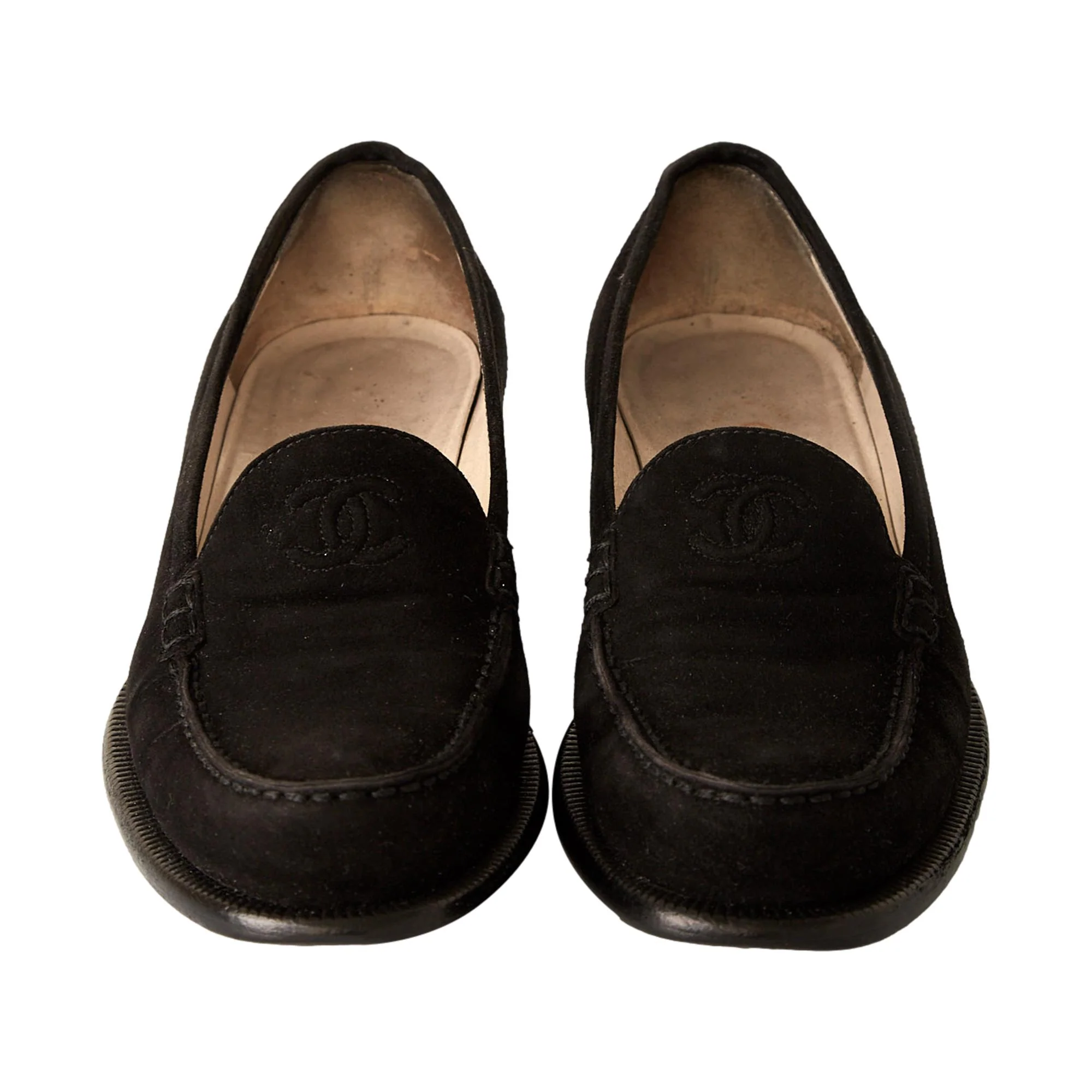 Chanel Black Suede Logo Loafers - Image 3
