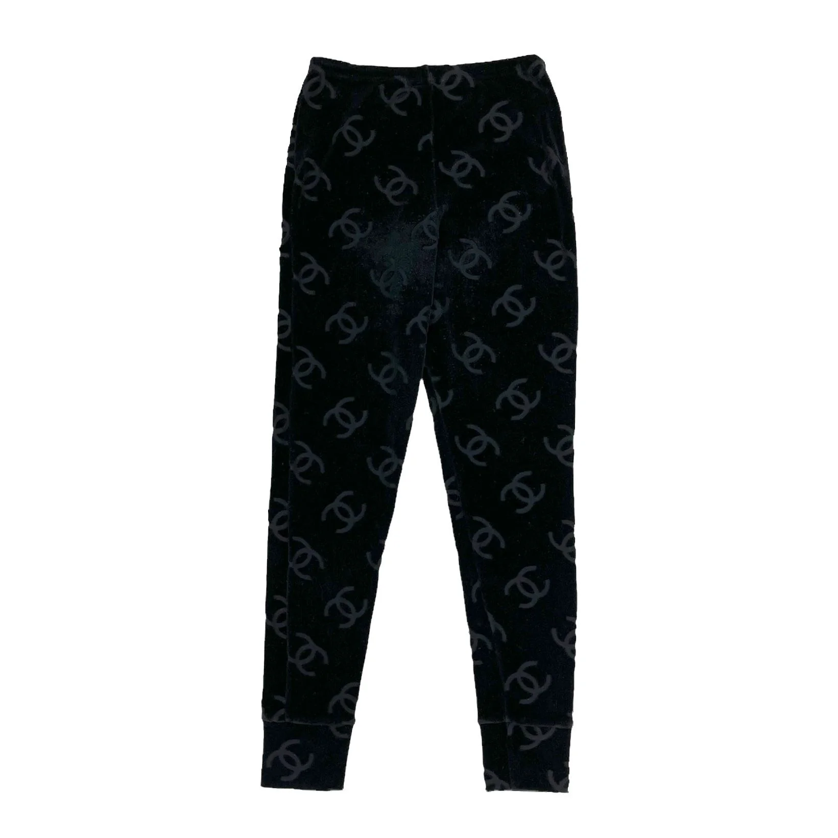 Chanel Black Velour Logo Leggings - Image 2