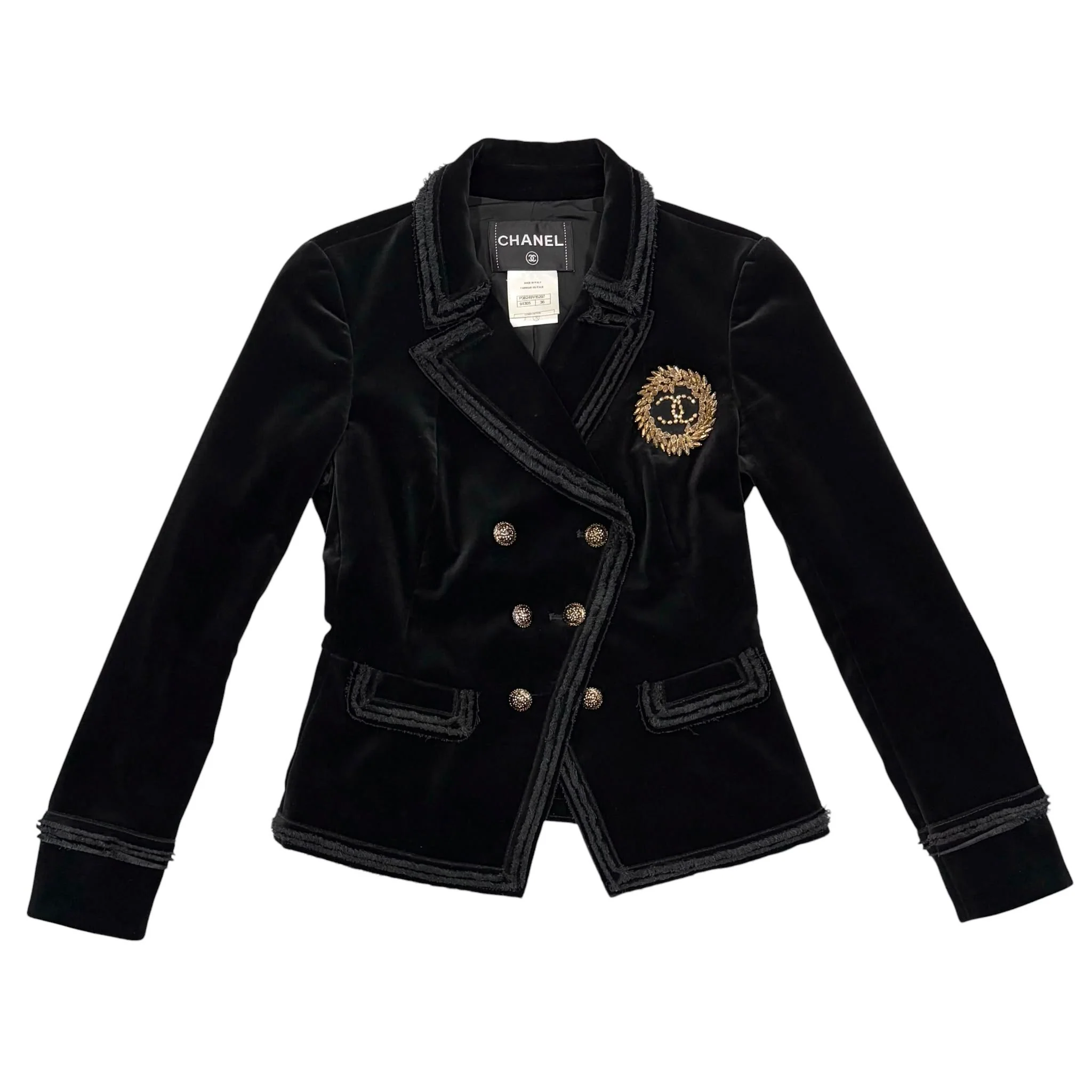 Chanel Black Velvet Logo Jacket