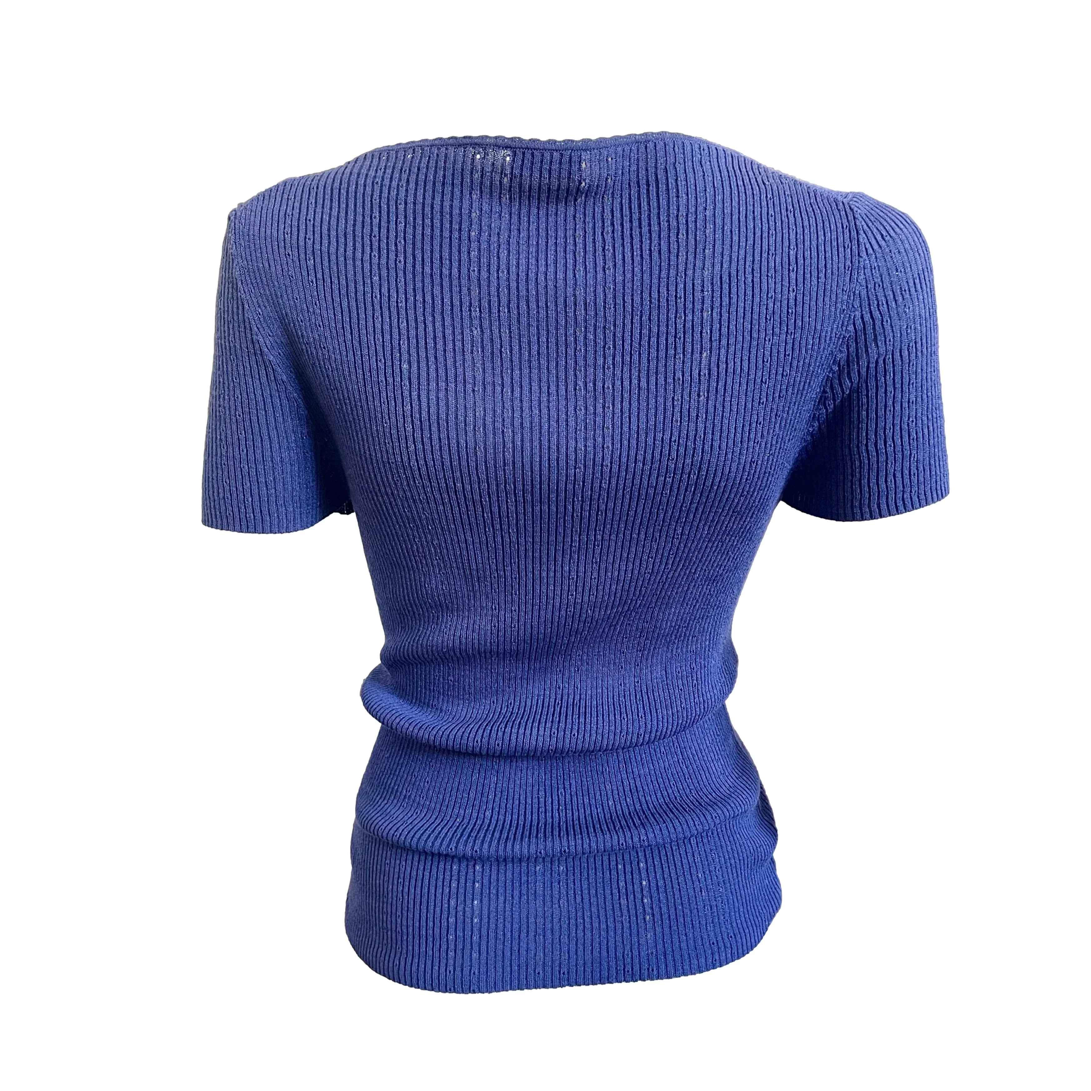Chanel Blue Ribbed Logo Tee - Image 2