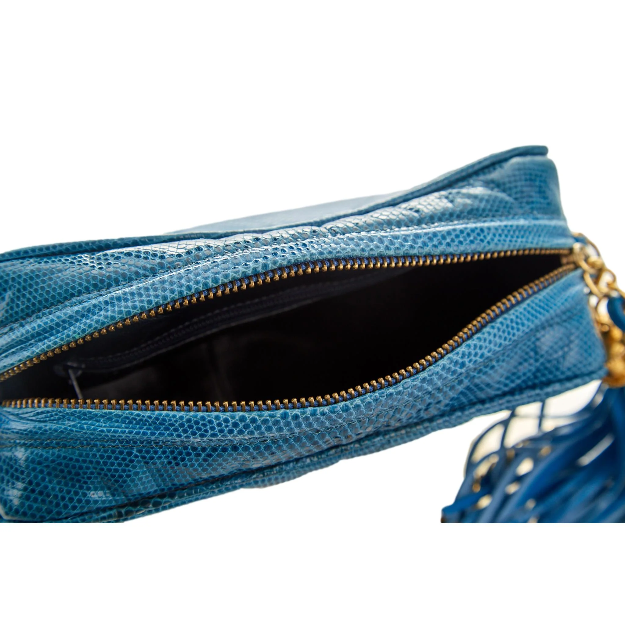 Chanel Bright Blue Lizard Tassel Bag - Image 4