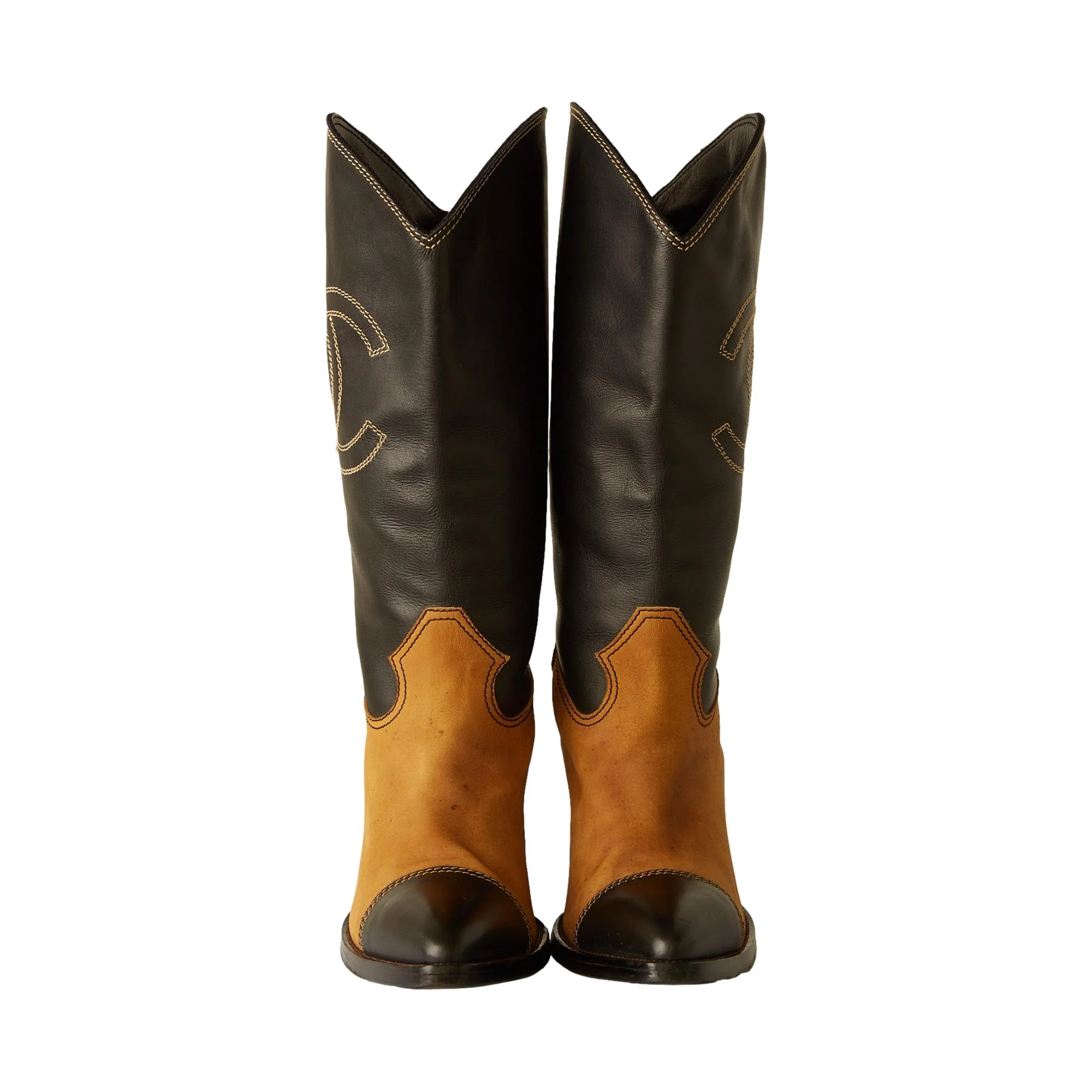 Chanel Brown + Black Cowboy Boots - Image 3