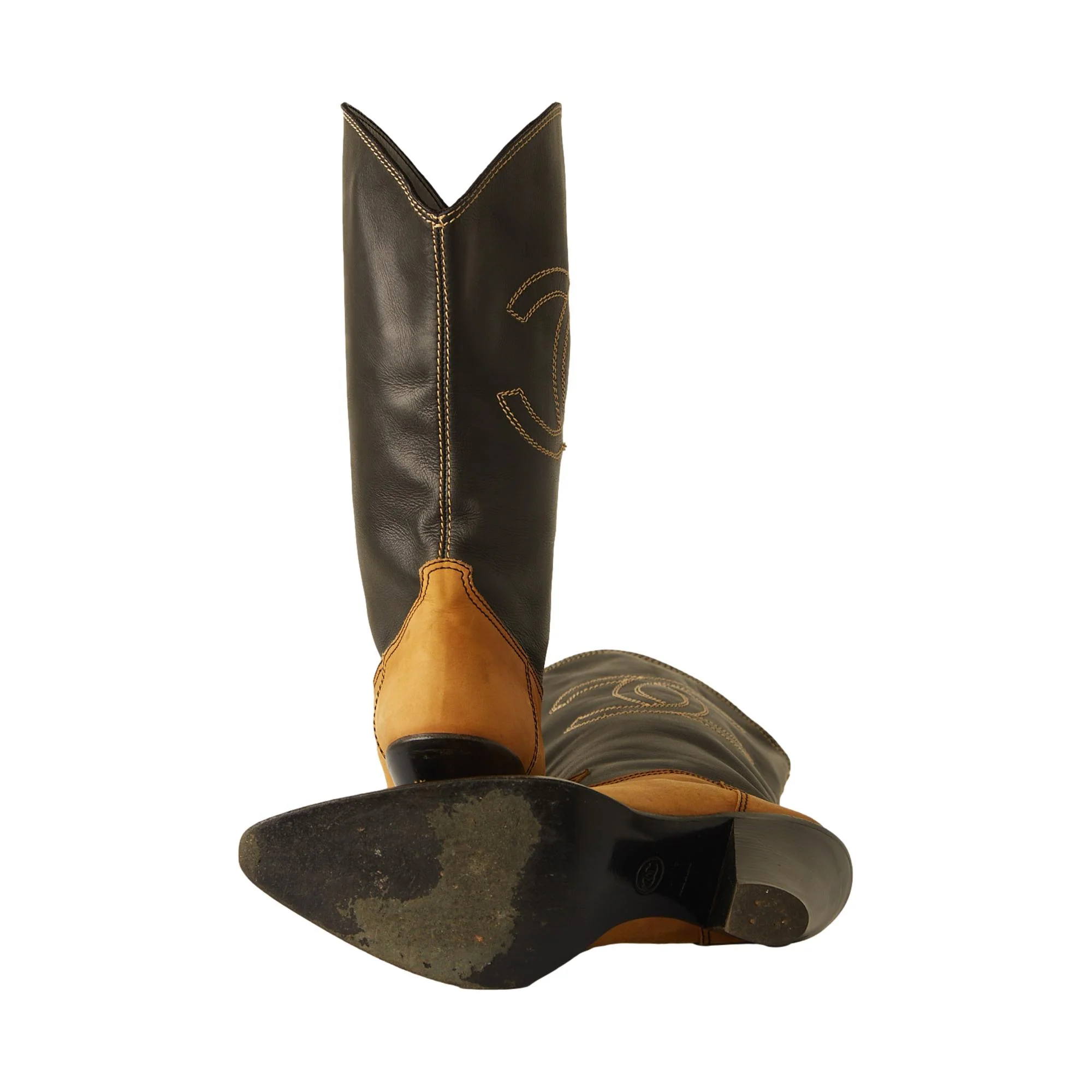 Chanel Brown + Black Cowboy Boots - Image 4