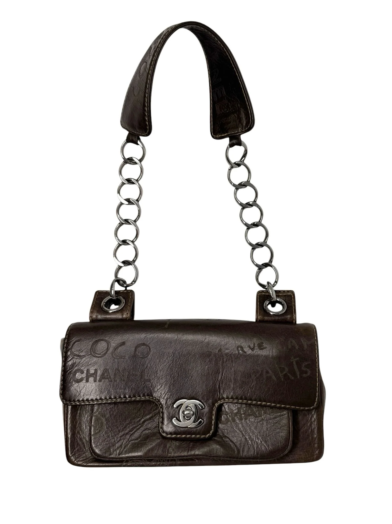Chanel Brown Leather Etched Flap Bag