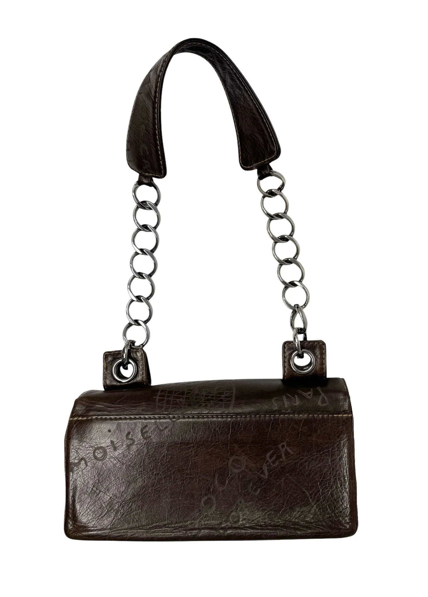 Chanel Brown Leather Etched Flap Bag - Image 2