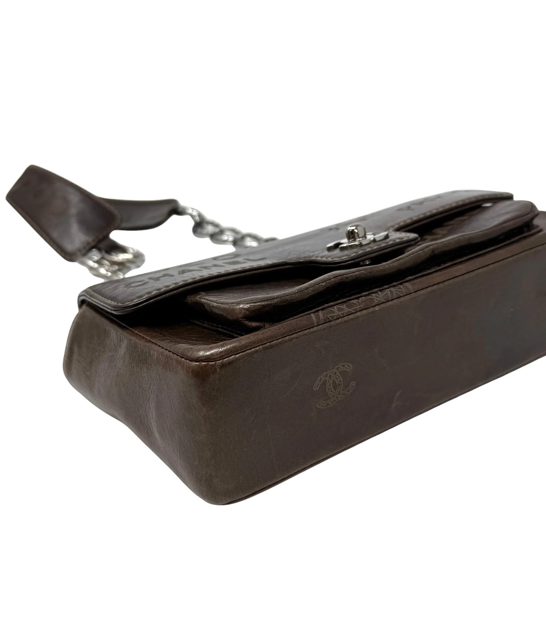 Chanel Brown Leather Etched Flap Bag - Image 6